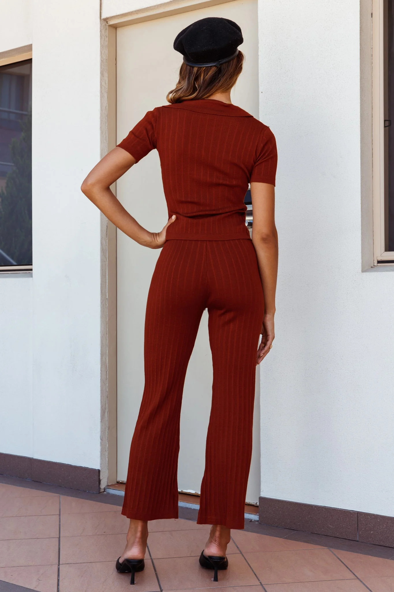 Tori Three-Button Collared Knit Top Mocha - Image 2