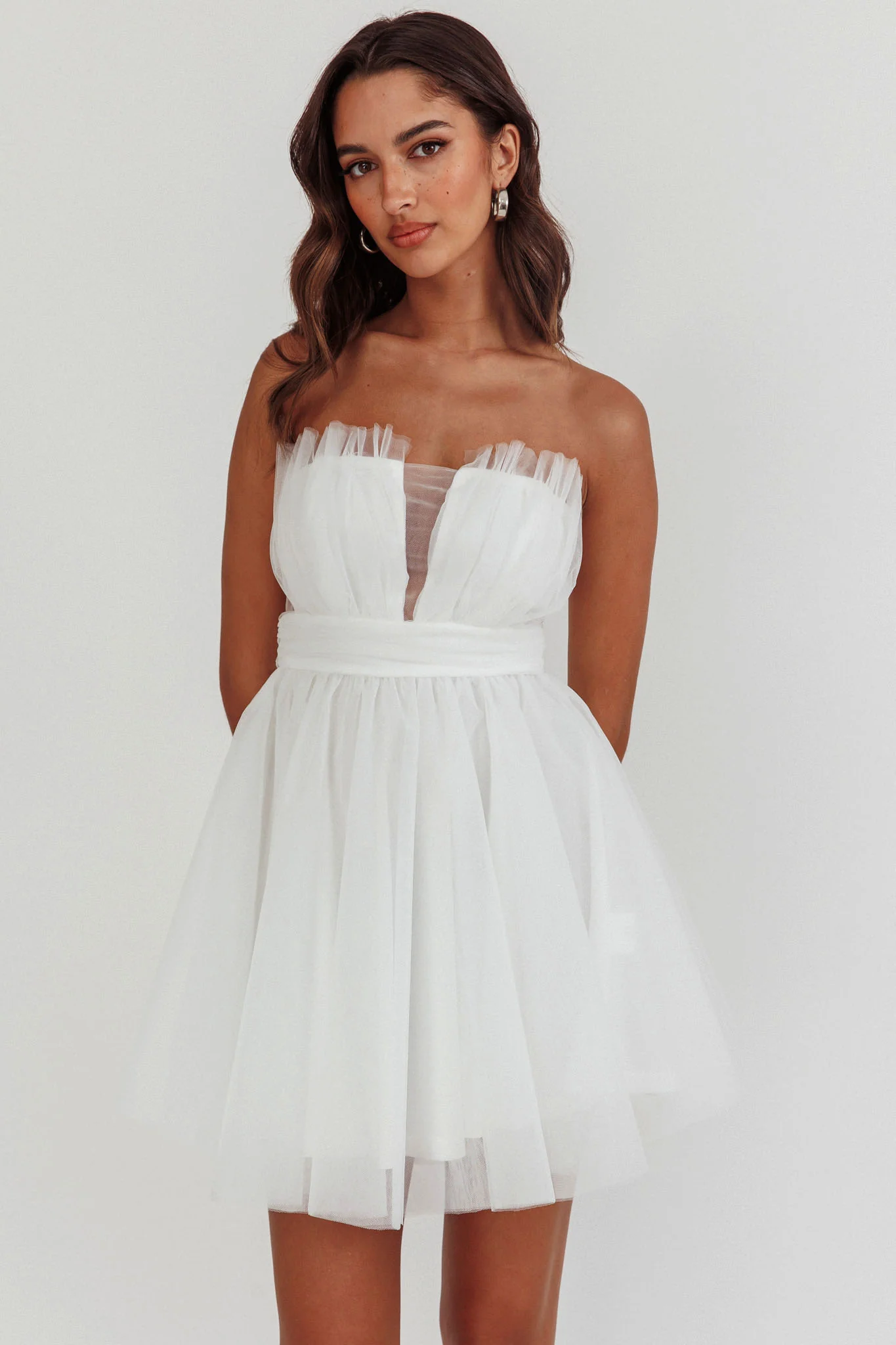 Touch The Stars Gathered Mesh Mini Dress White - Image 6