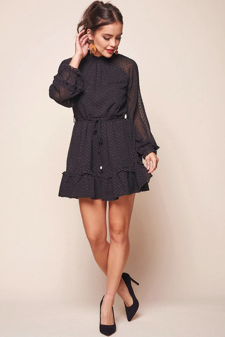 Tracee Open Black Ruffled Hemline Dress Black - Image 2