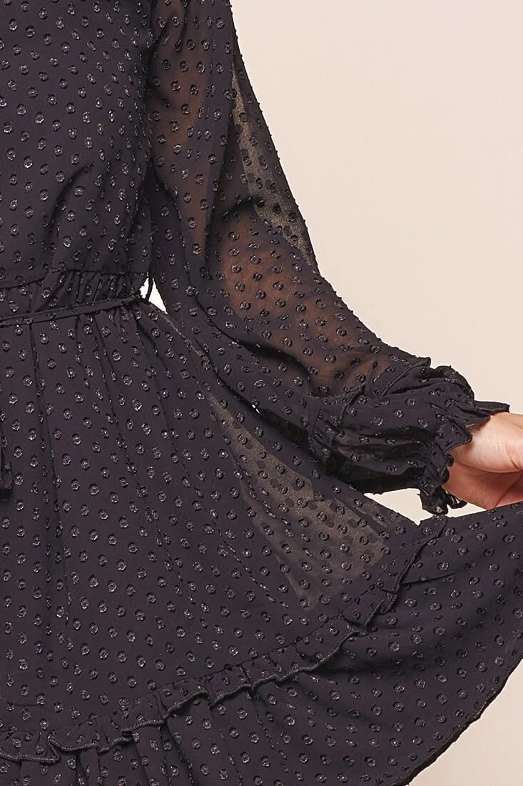 Tracee Open Black Ruffled Hemline Dress Black - Image 6
