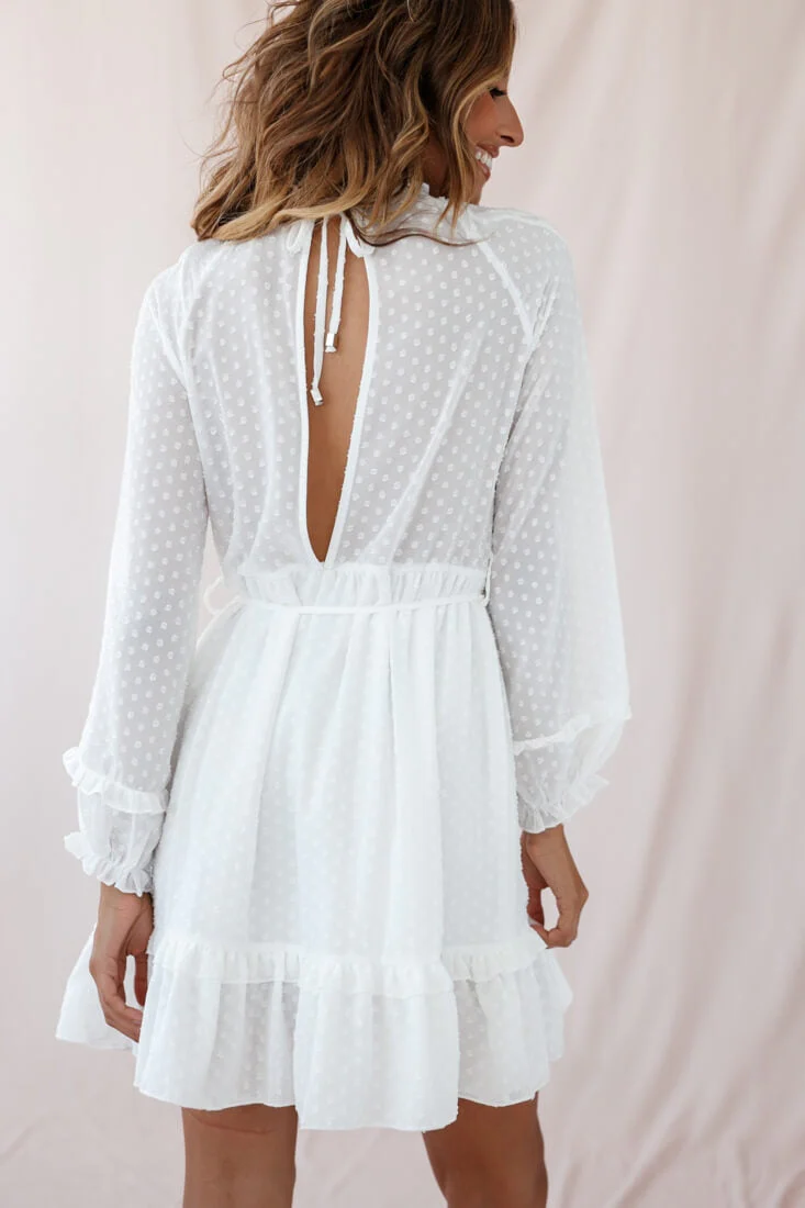 Tracee Open Back Ruffled Hemline Dress White Tall - Image 3