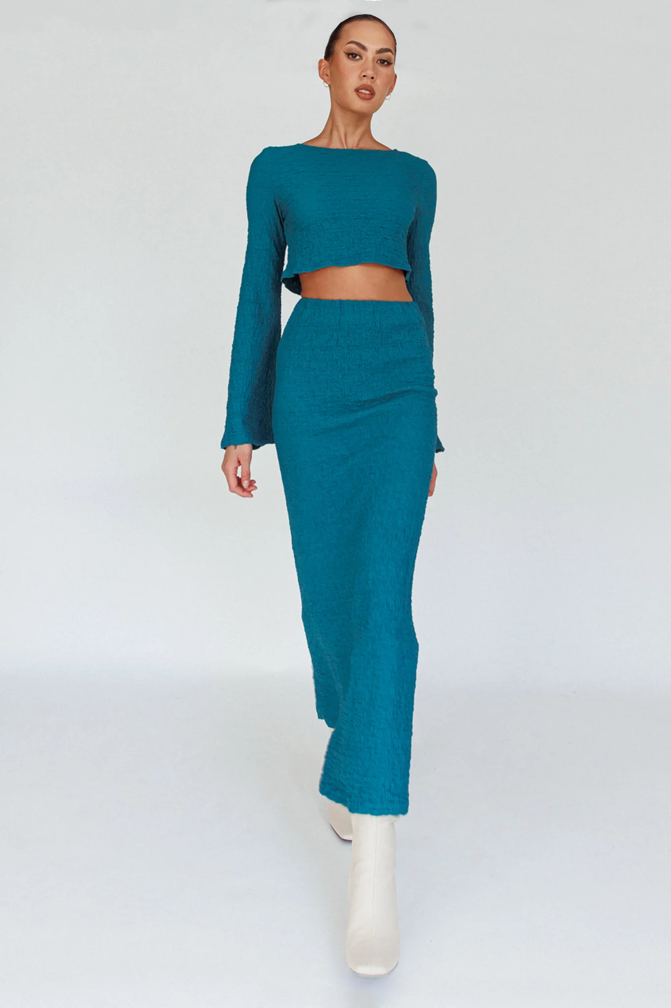 Treasures Textured Midi Skirt Teal - Image 3
