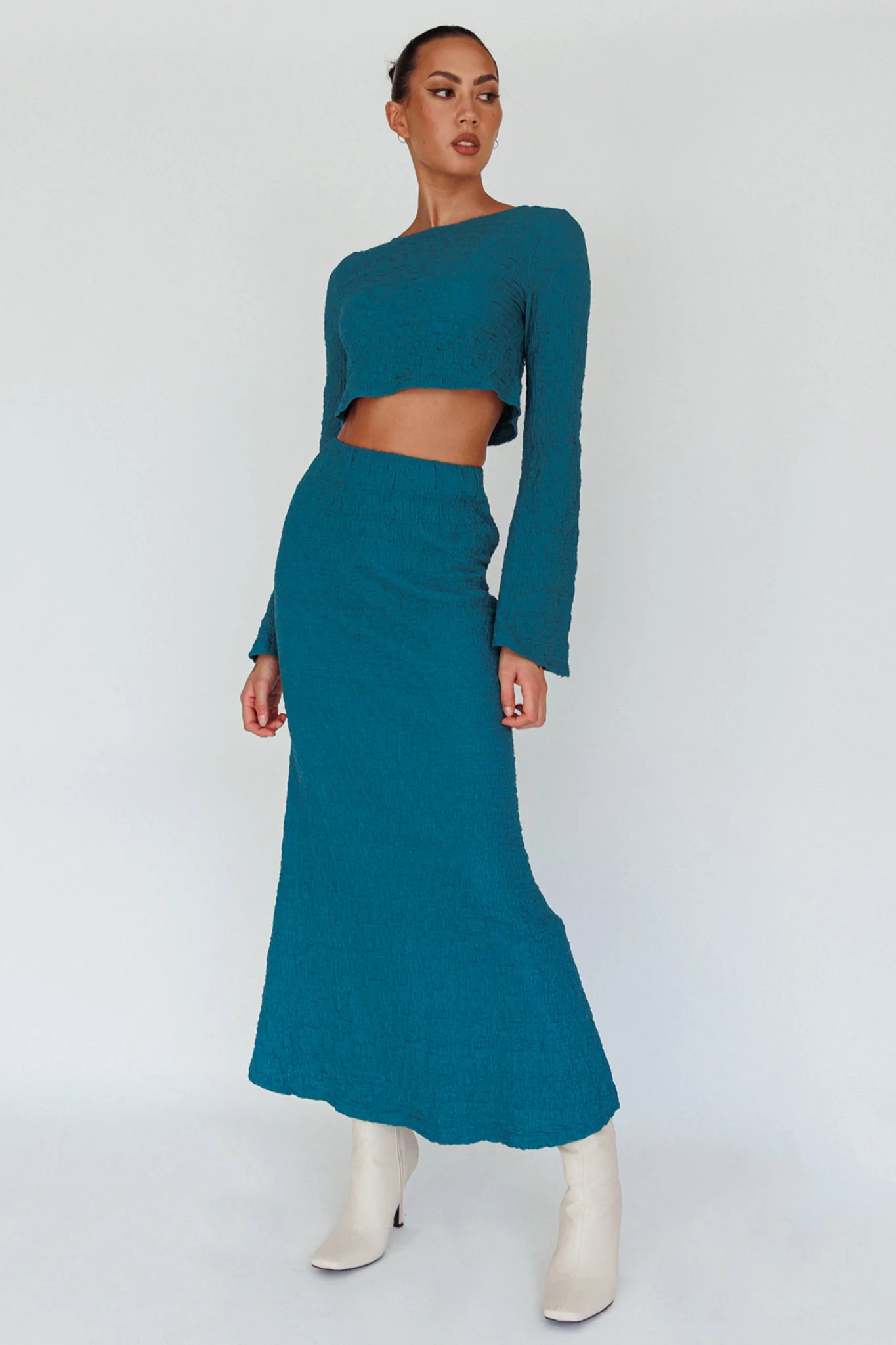 Treasures Textured Midi Skirt Teal - Image 5
