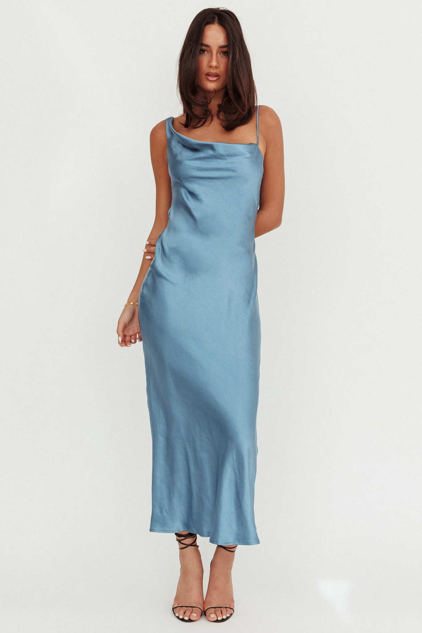 Treats Cowl Back Satin Maxi Dress Steel Blue - Image 4
