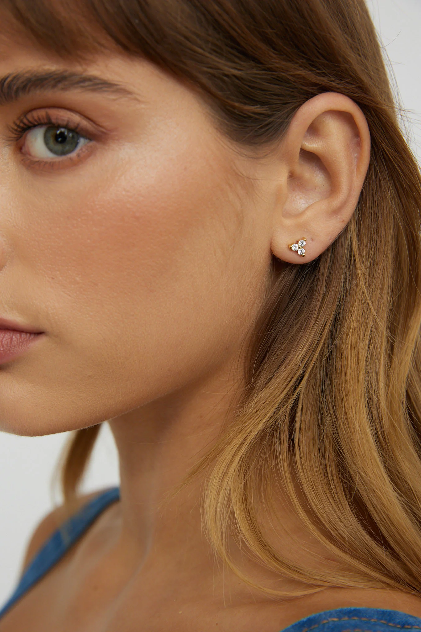 Trinity Zircon Stud Earrings Gold - Image 2