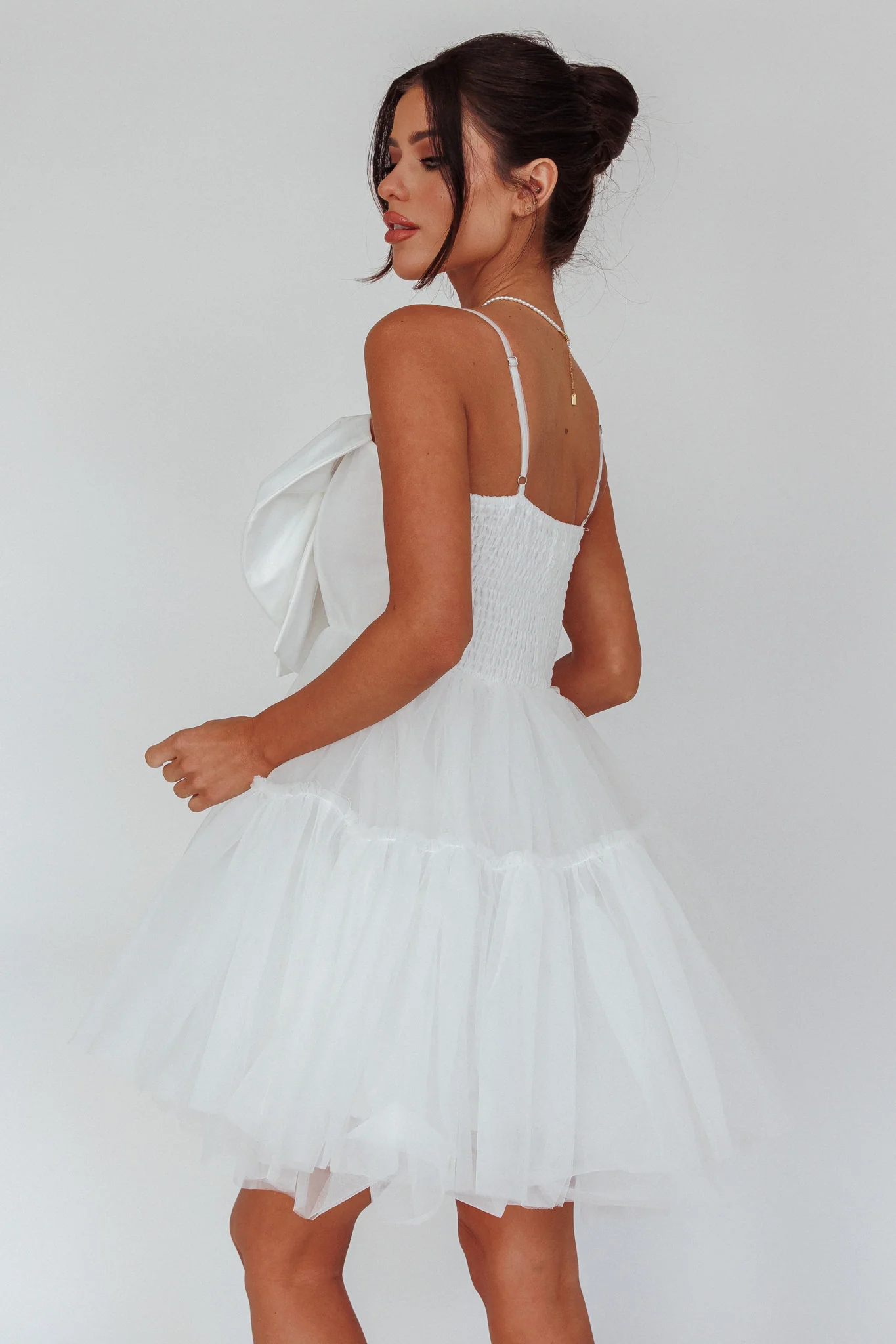 True Wish Bow Tulle Mini Dress White - Image 2