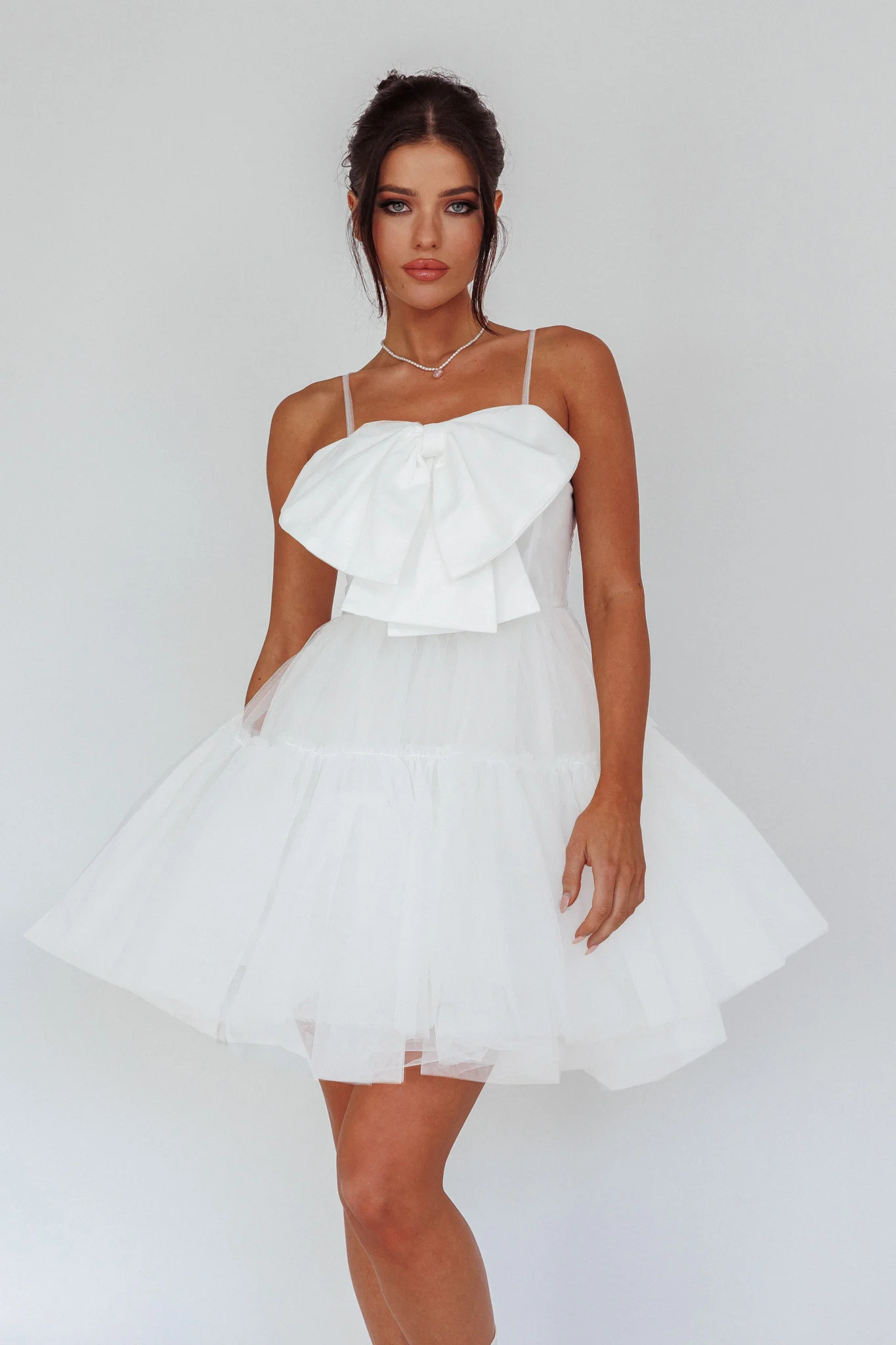 True Wish Bow Tulle Mini Dress White - Image 3