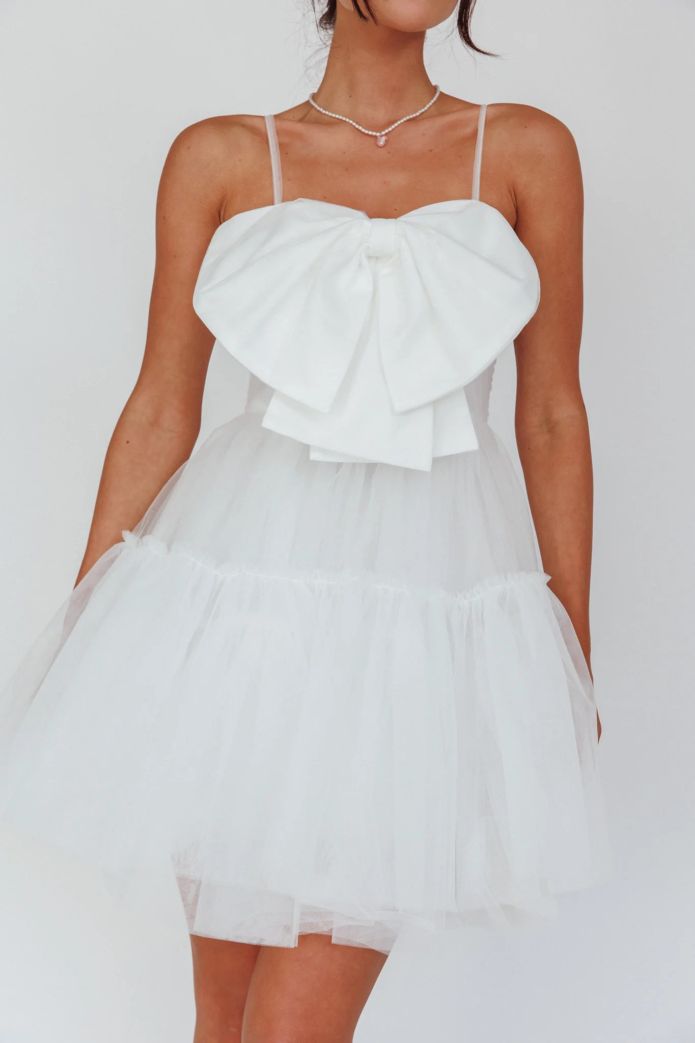 True Wish Bow Tulle Mini Dress White - Image 4