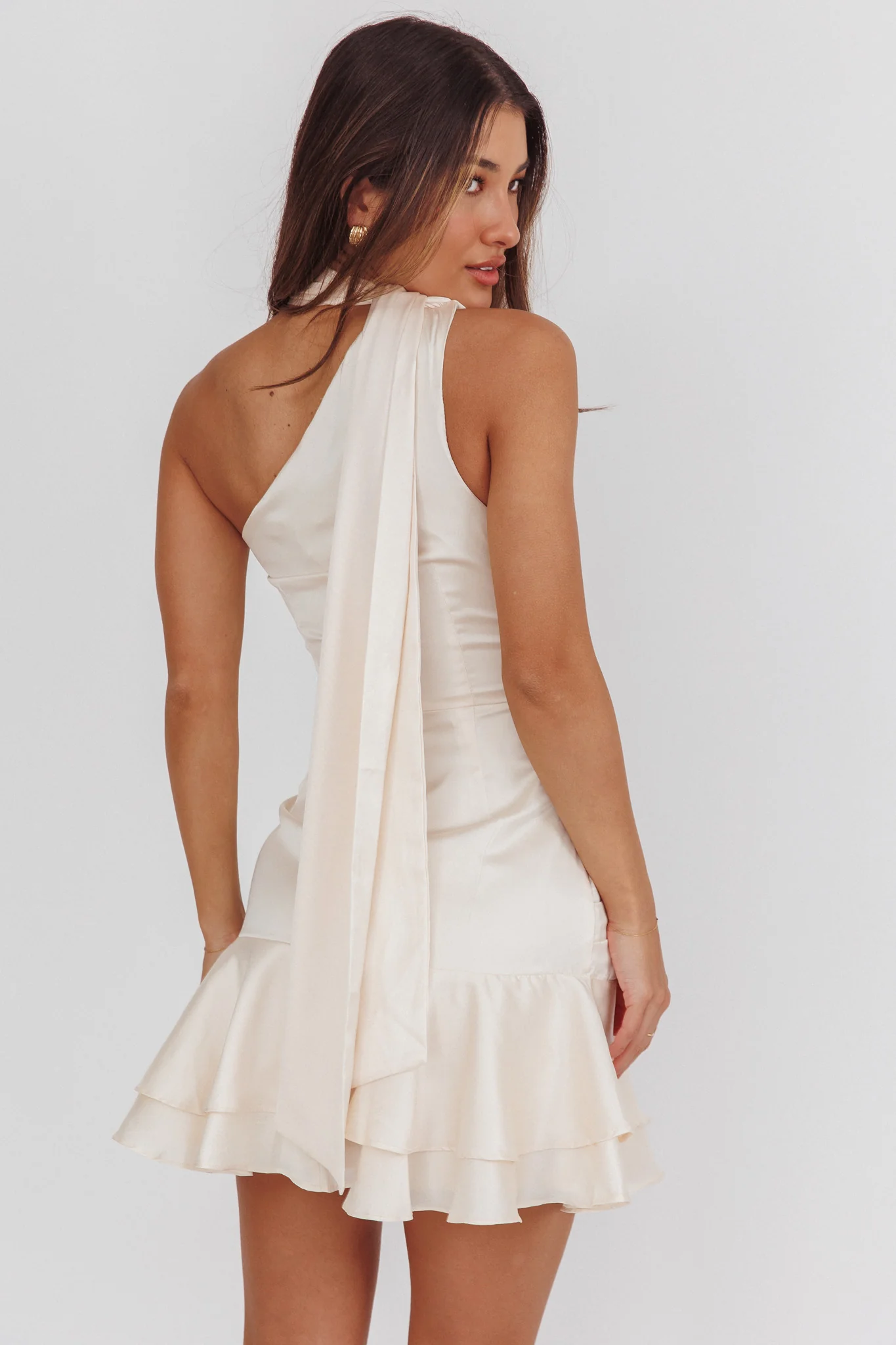 Truett One-Shoulder Sash Mini Dress Eggshell - Image 3