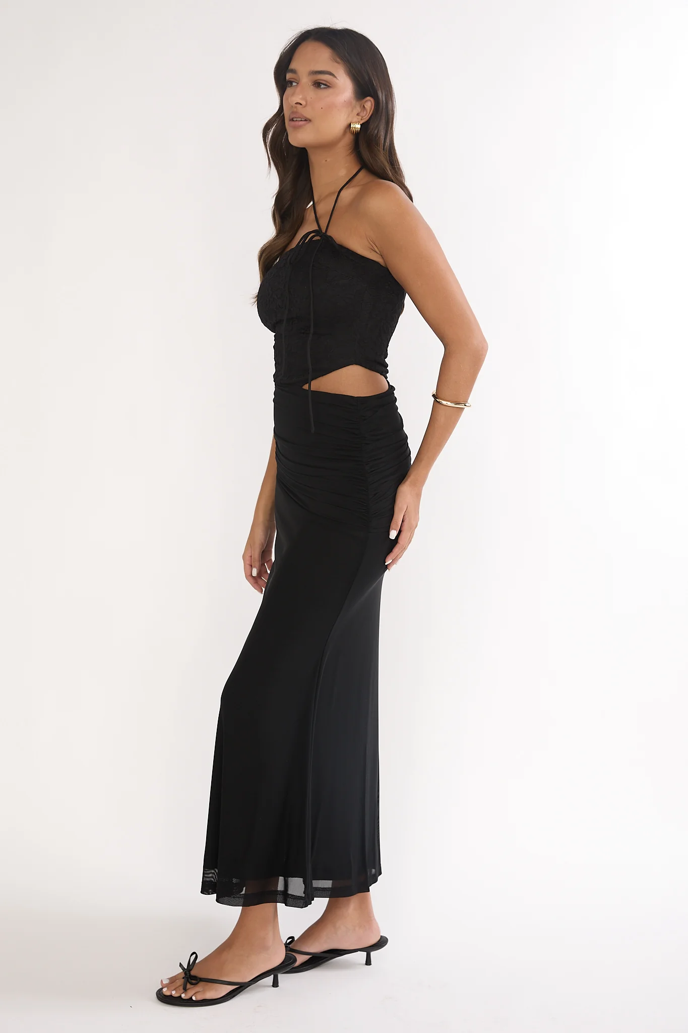 Truths Cut-Out Waist Ruched Maxi Dress Black - Image 6