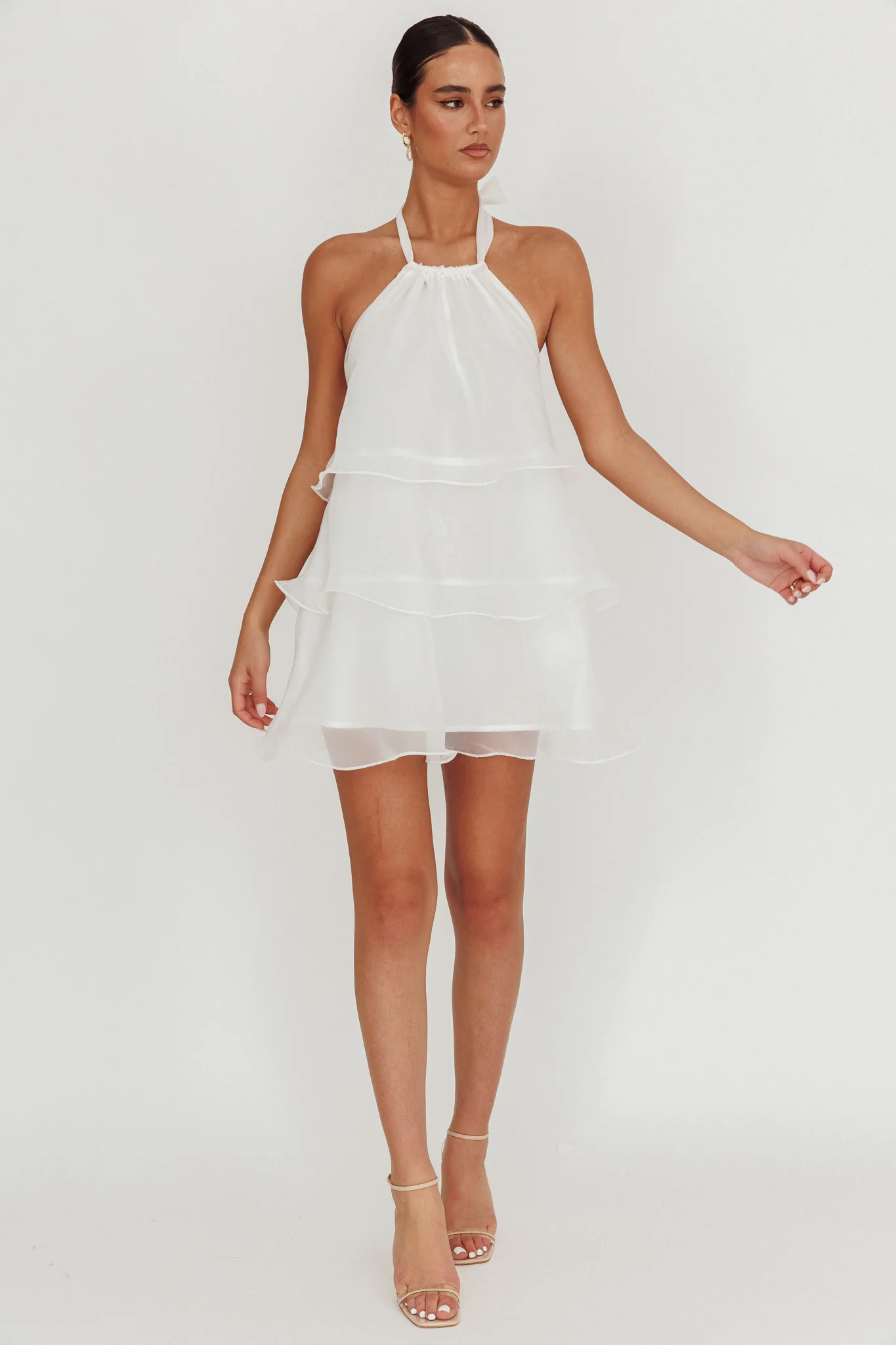 Tulips Tiered Halterneck Mini Dress White - Image 2