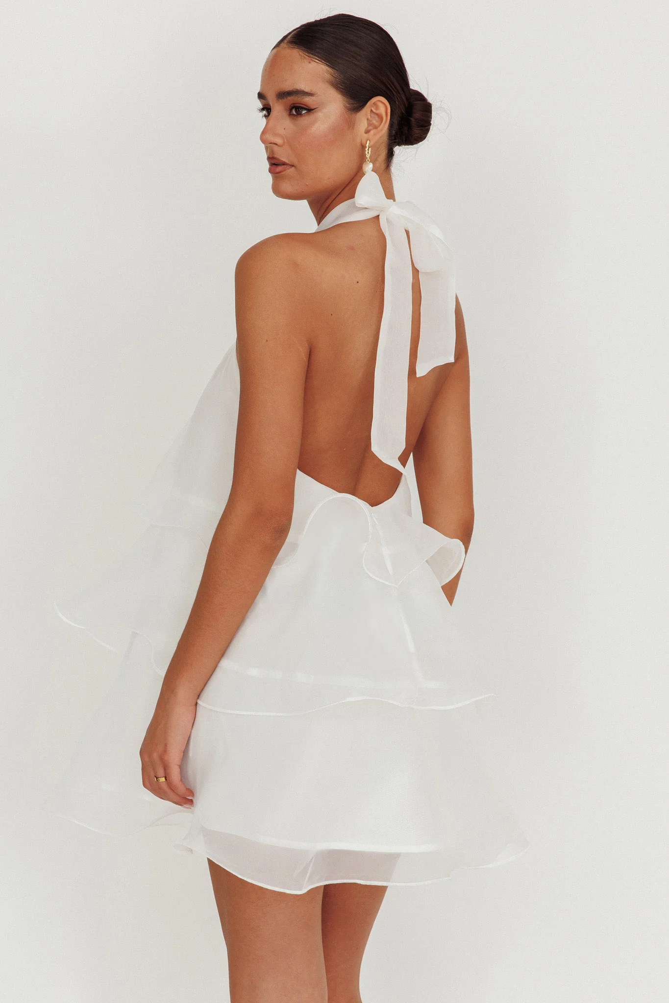 Tulips Tiered Halterneck Mini Dress White - Image 3