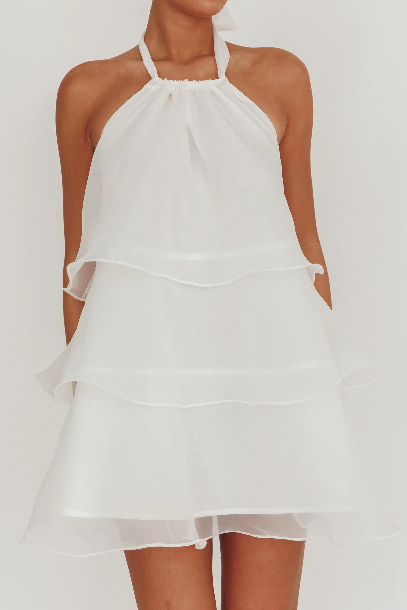 Tulips Tiered Halterneck Mini Dress White - Image 4