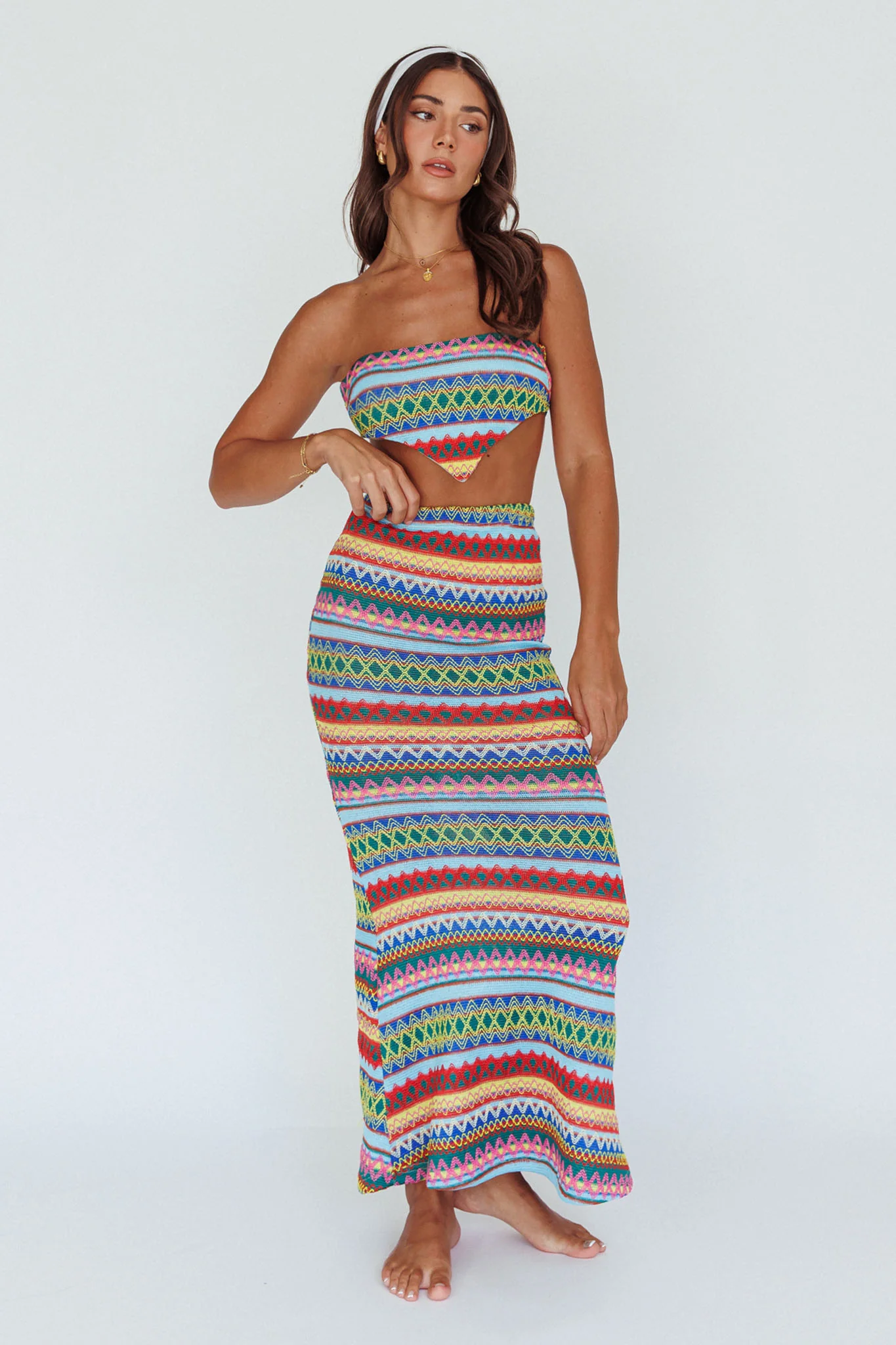 Tulum Knit Midi Skirt Blue Multi - Image 8