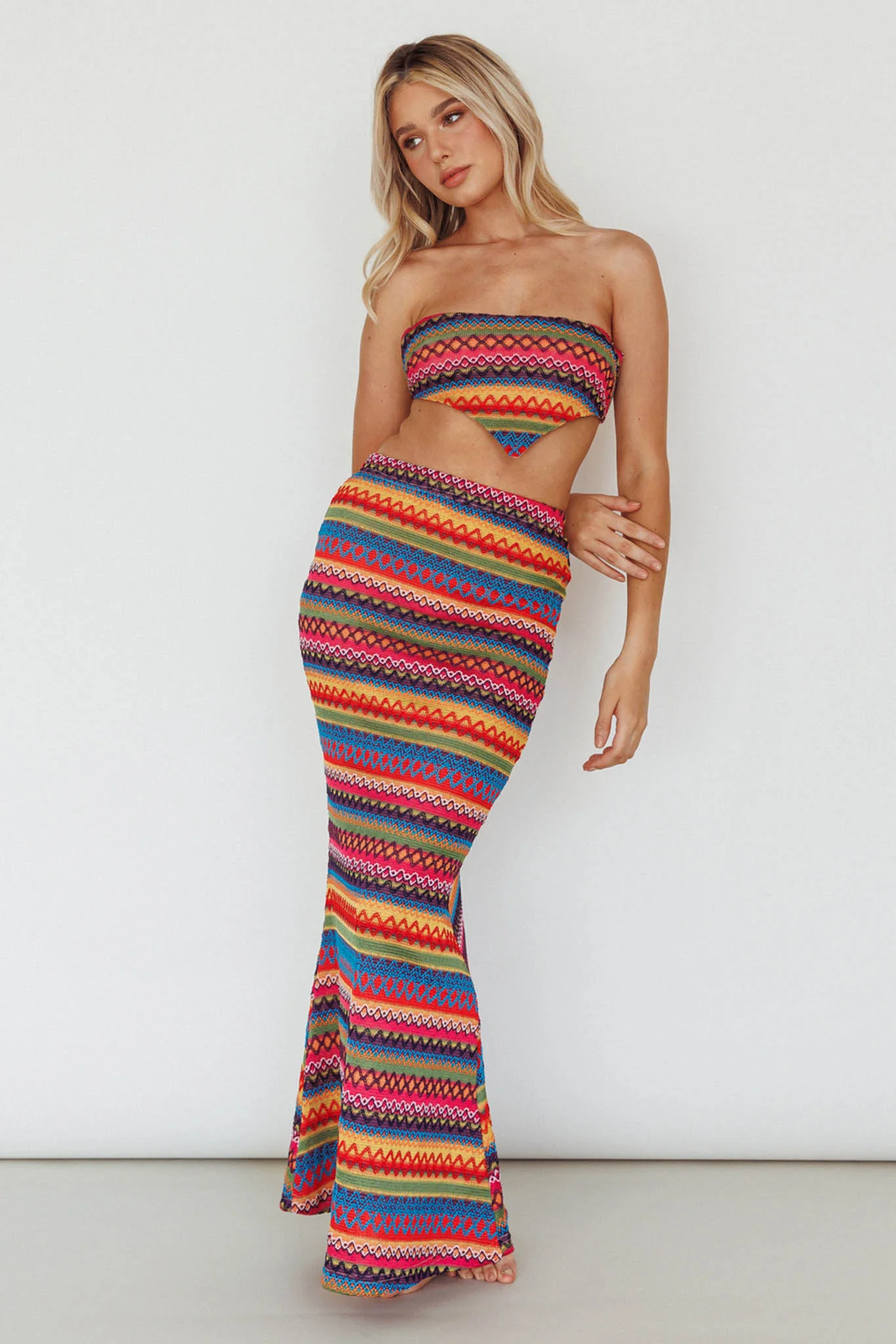 Tulum Knit Midi Skirt Pink Multi - Image 4