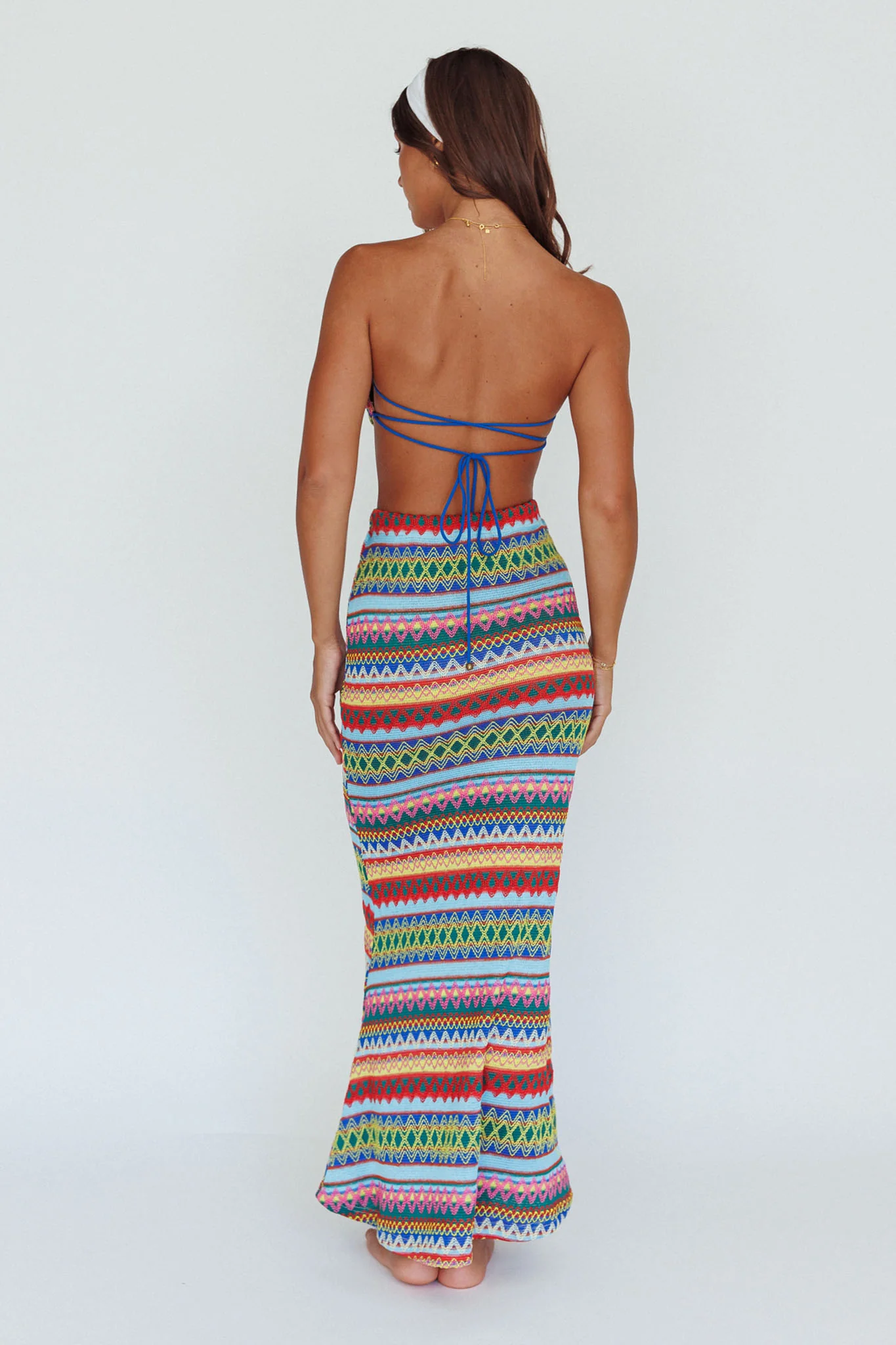 Tulum Tied Back Crop Top Blue Multi - Image 2