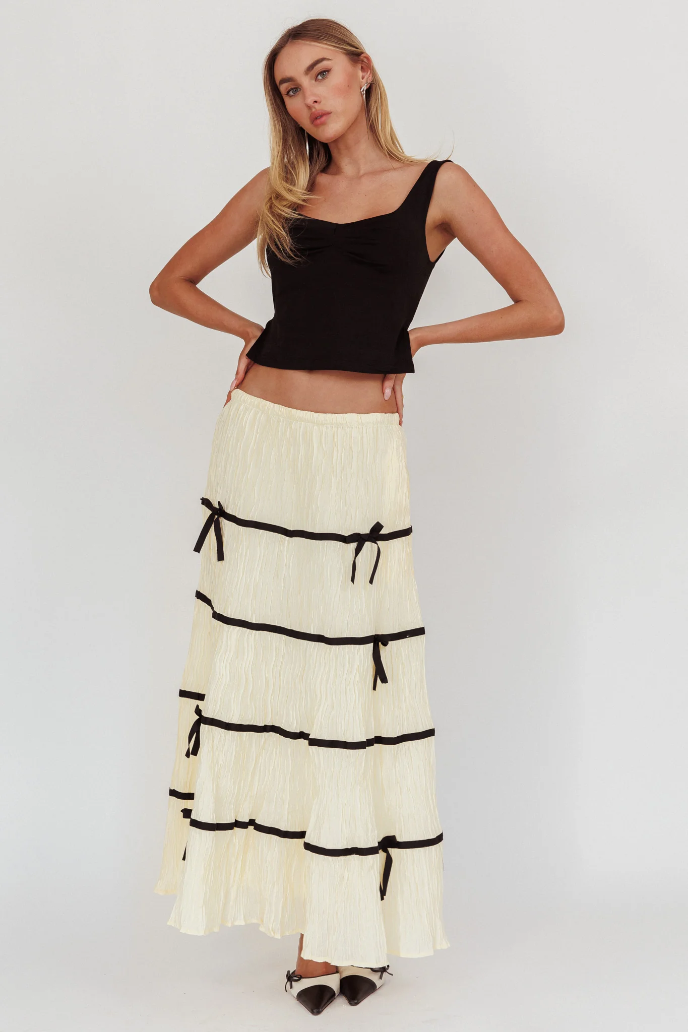Tunnel Of Love Contrast Bow A-Line Maxi Skirt Natural - Image 2
