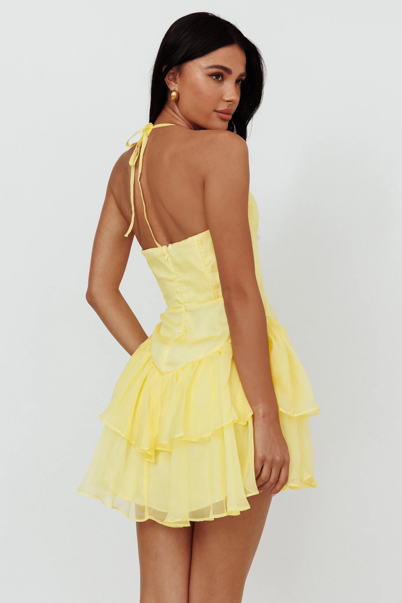 Tuscan Summer Flounce Mini Dress Lemon - Image 2