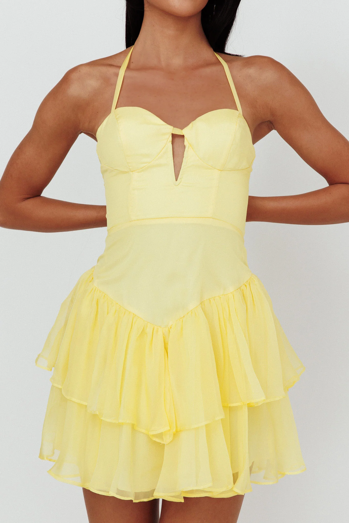 Tuscan Summer Flounce Mini Dress Lemon - Image 4