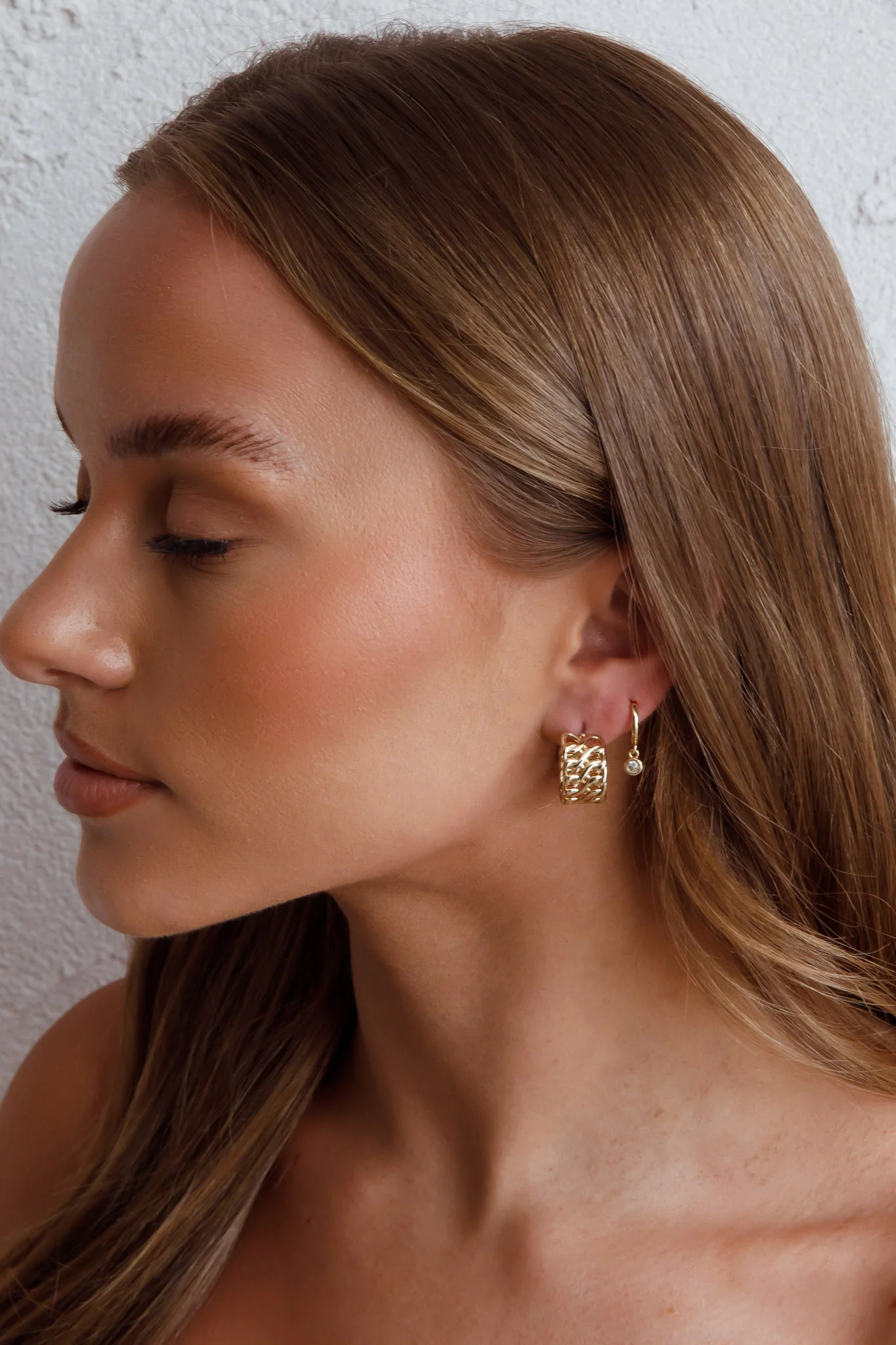 Twelve O'clock Drop Diamante Hoop Earrings Gold - Image 3
