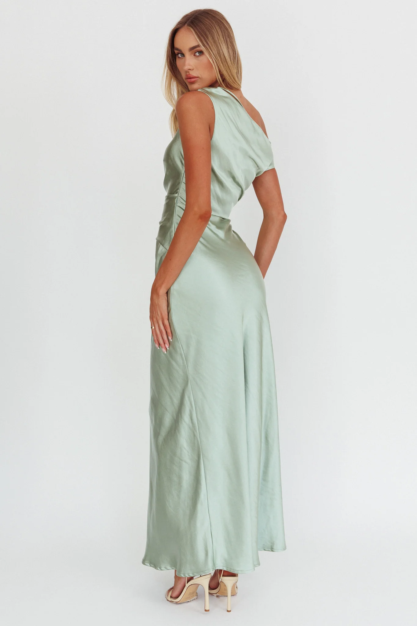 Twilight Asymmetric Neckline Maxi Dress Sage - Image 2