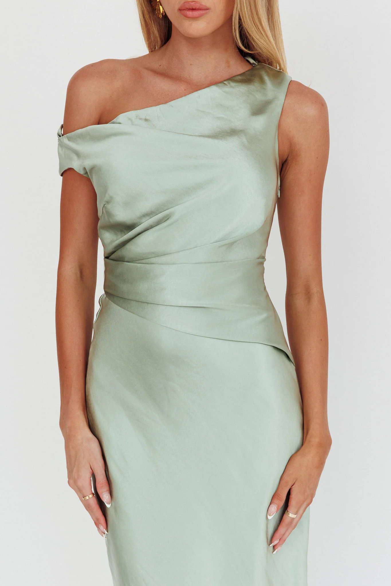 Twilight Asymmetric Neckline Maxi Dress Sage - Image 3