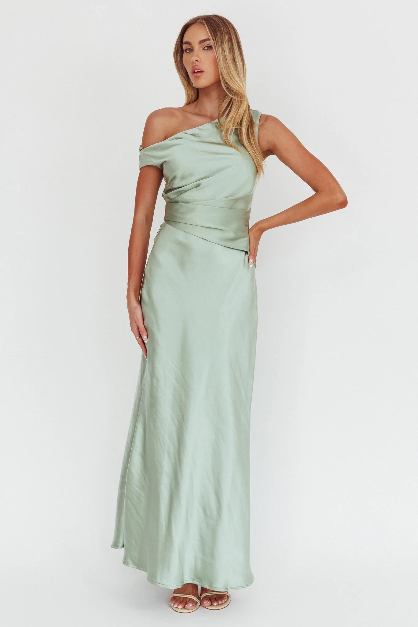 Twilight Asymmetric Neckline Maxi Dress Sage - Image 4