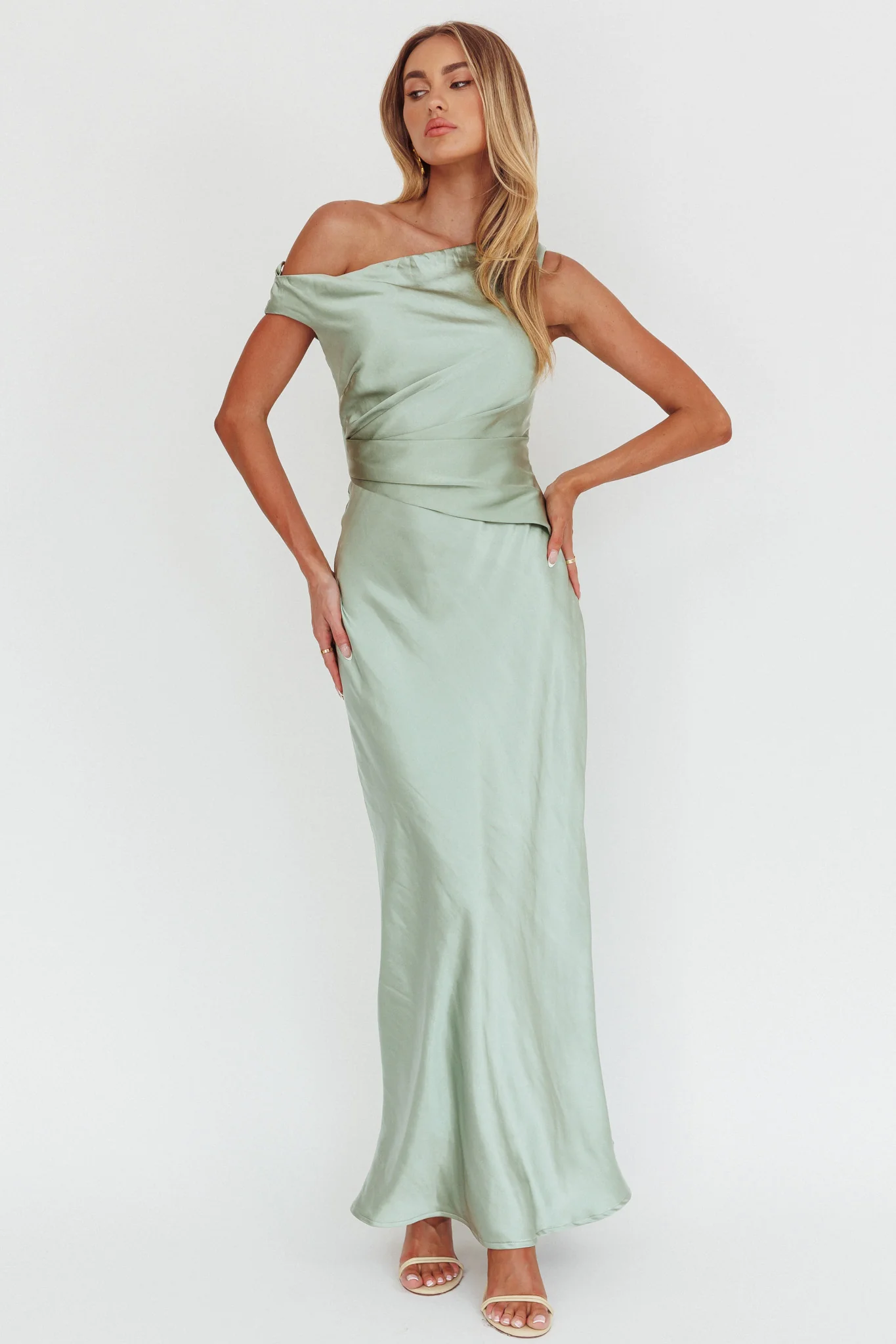 Twilight Asymmetric Neckline Maxi Dress Sage - Image 5