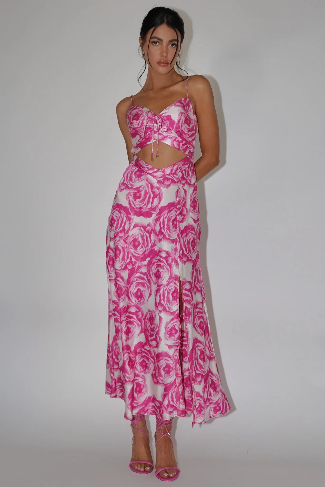Twin Flame Drawstring Bust Midi Dress Floral Pink - Image 5