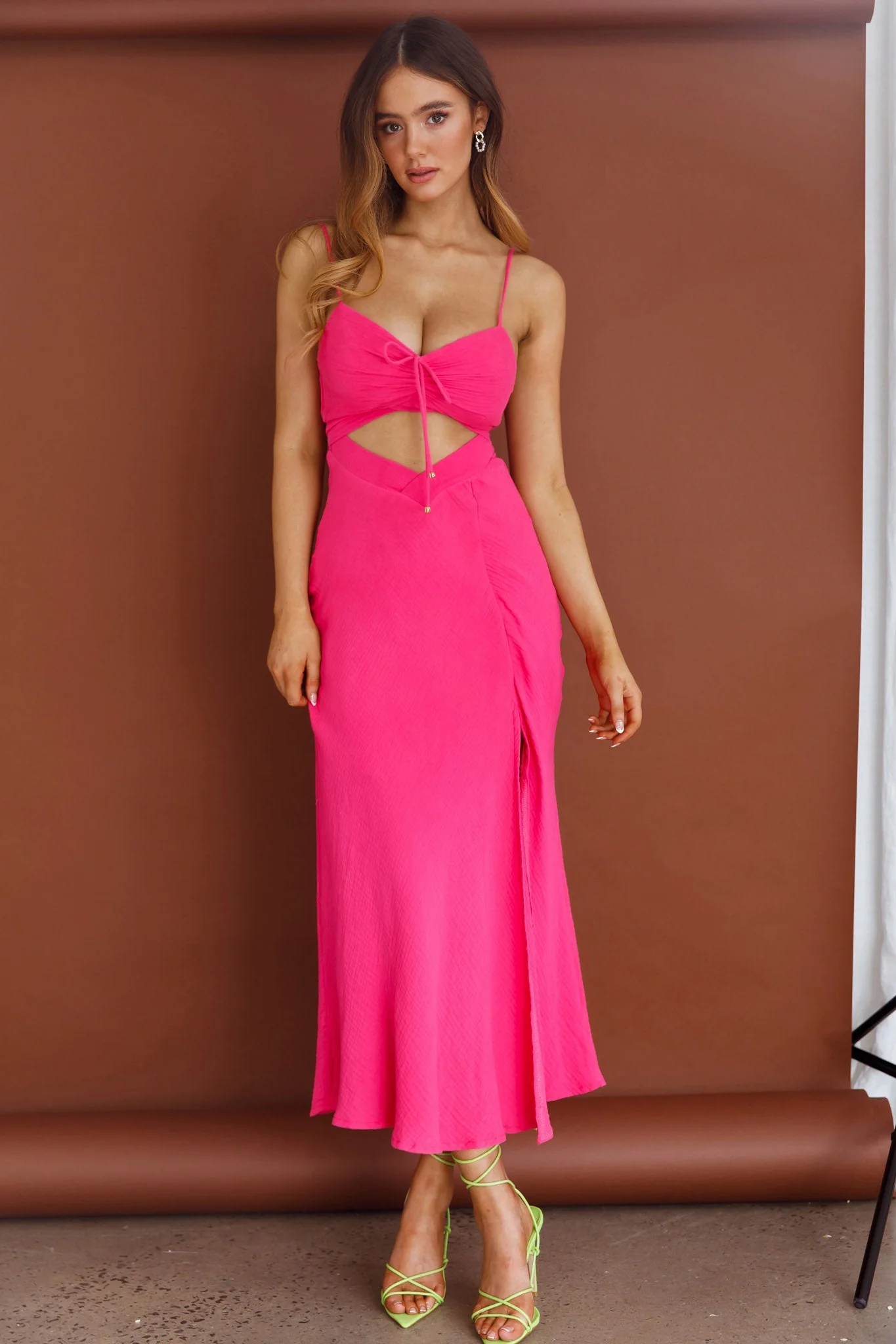 Twin Flame Drawstring Bust Midi Dress Hot Pink - Image 7