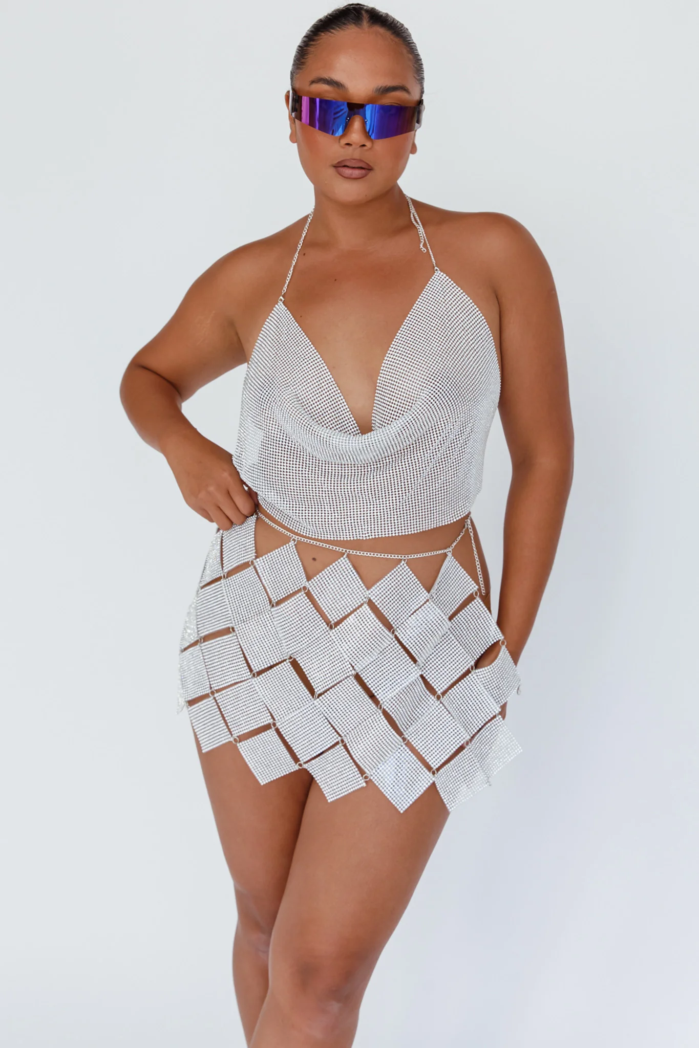 Twinkle Diamante Crop Vest Silver - Image 4