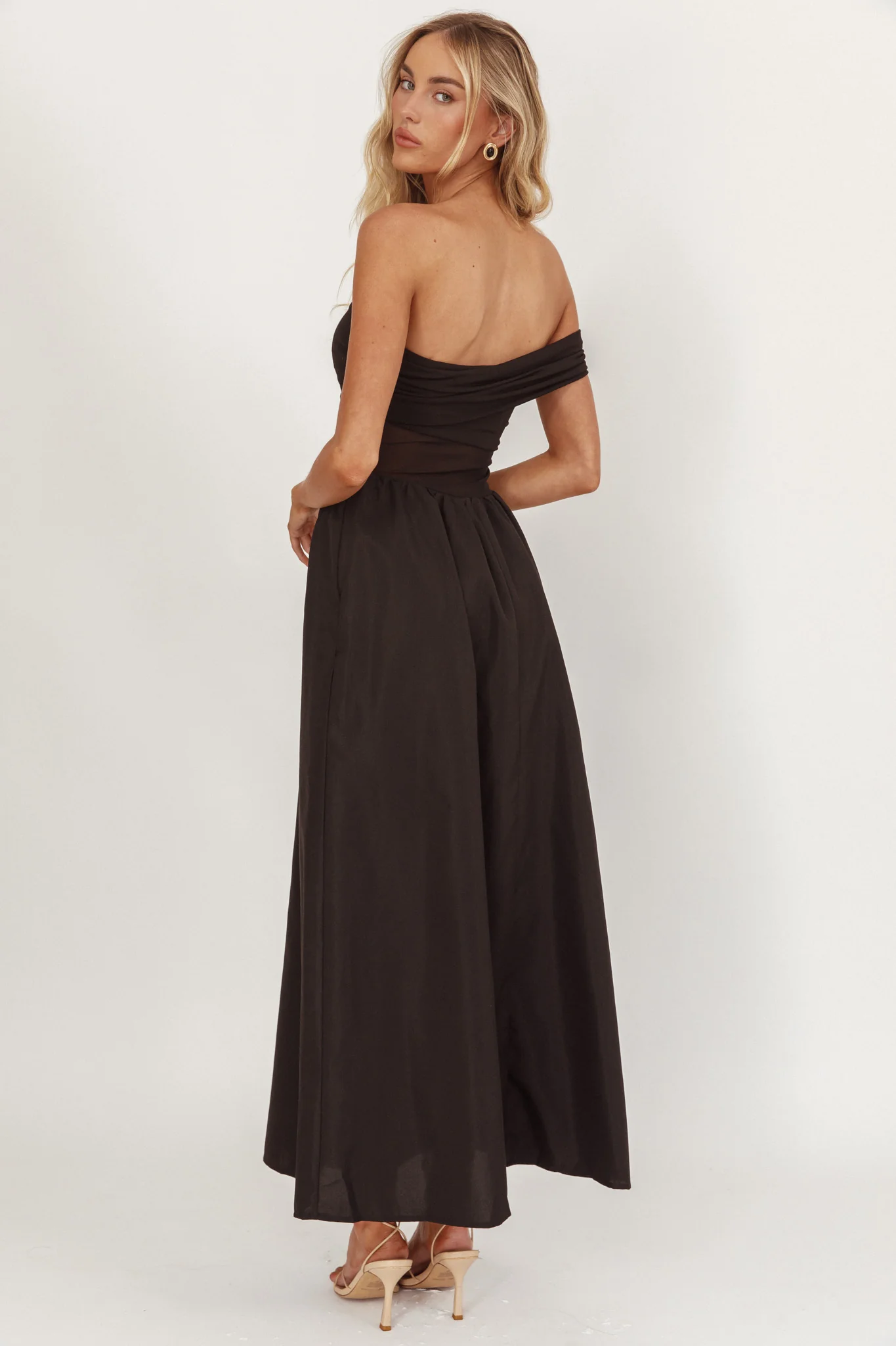 Uma One Sleeve Sheer Waist Midi Dress Black - Image 2