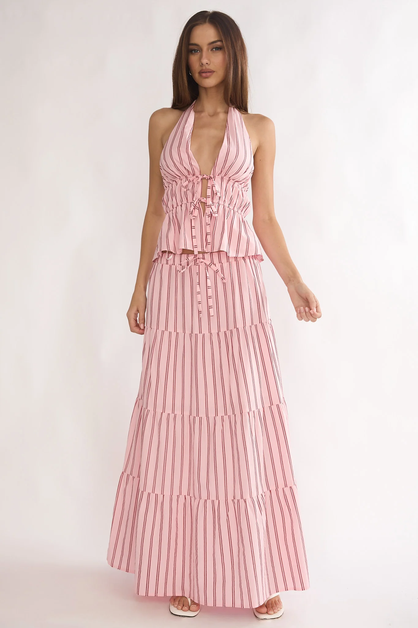 Under The Moons A-Line Maxi Skirt Stripe Pink - Image 4