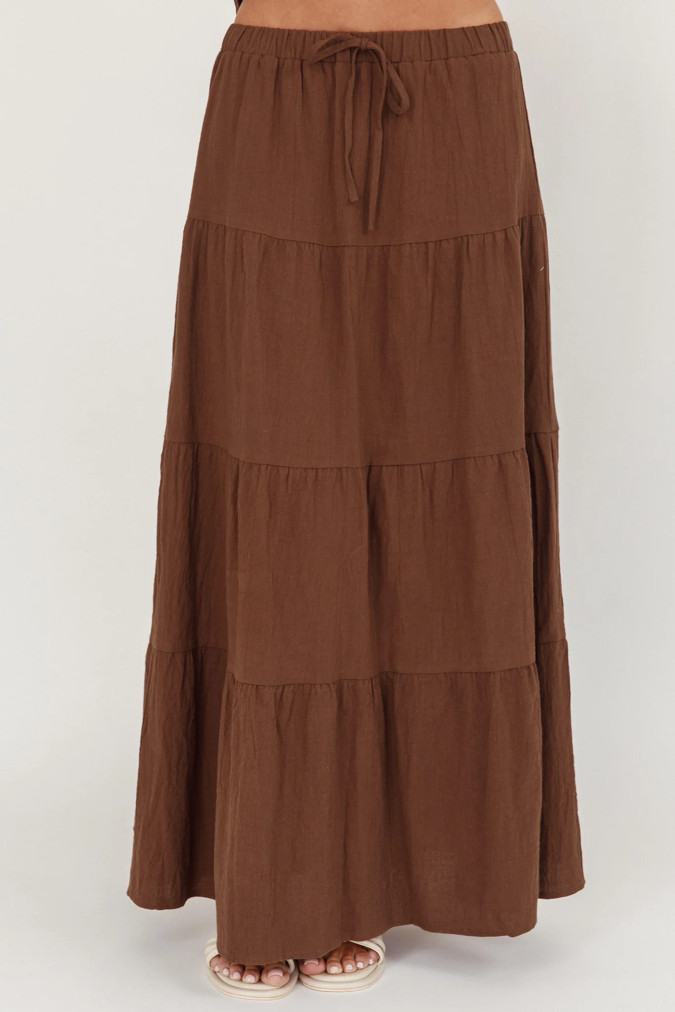 Under The Moons Tie Waist Maxi Skirt Cocoa - Image 3