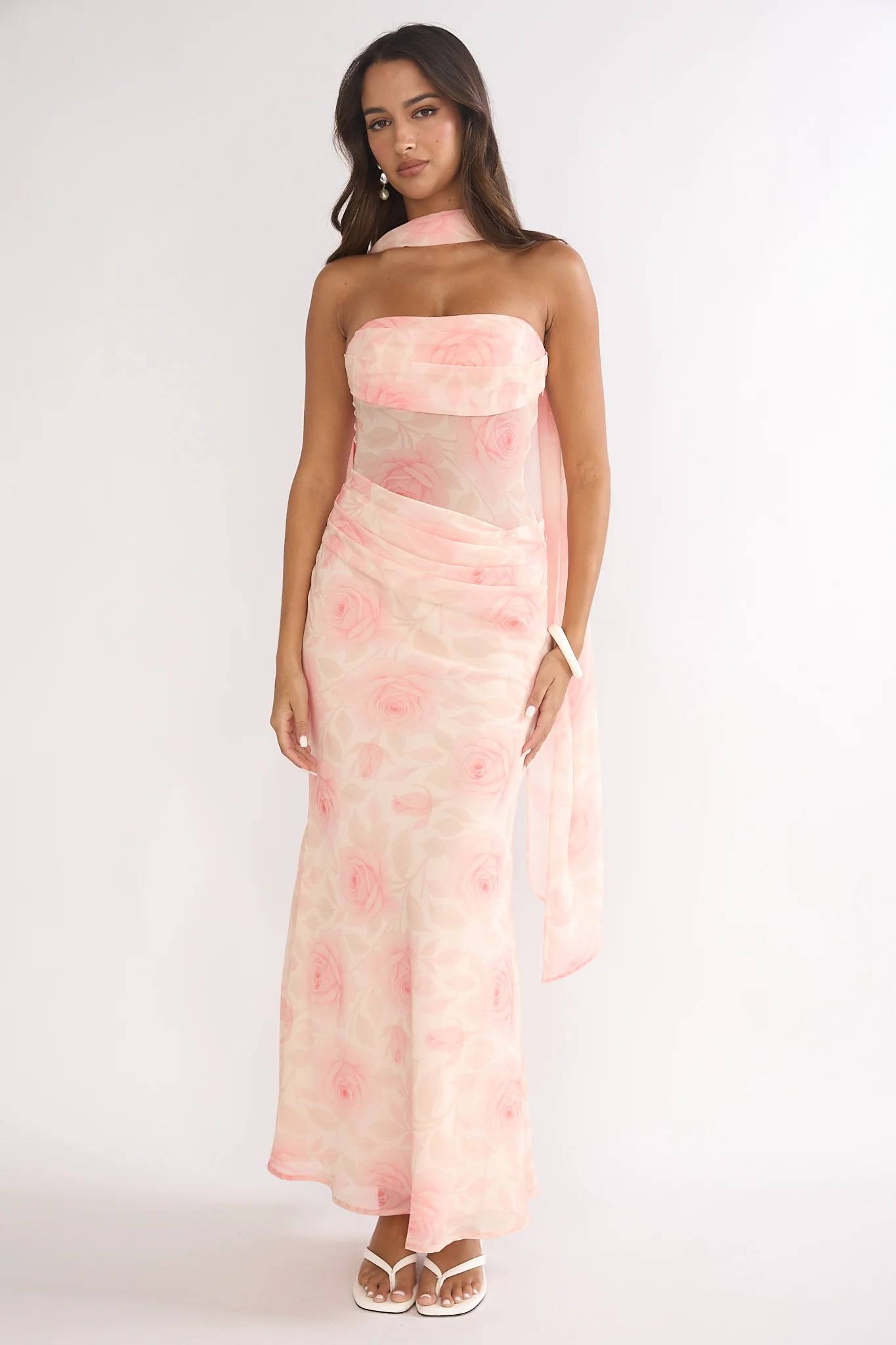 Unforgettable Day Drape Waist Strapless Maxi Dress Roses Floral - Image 6