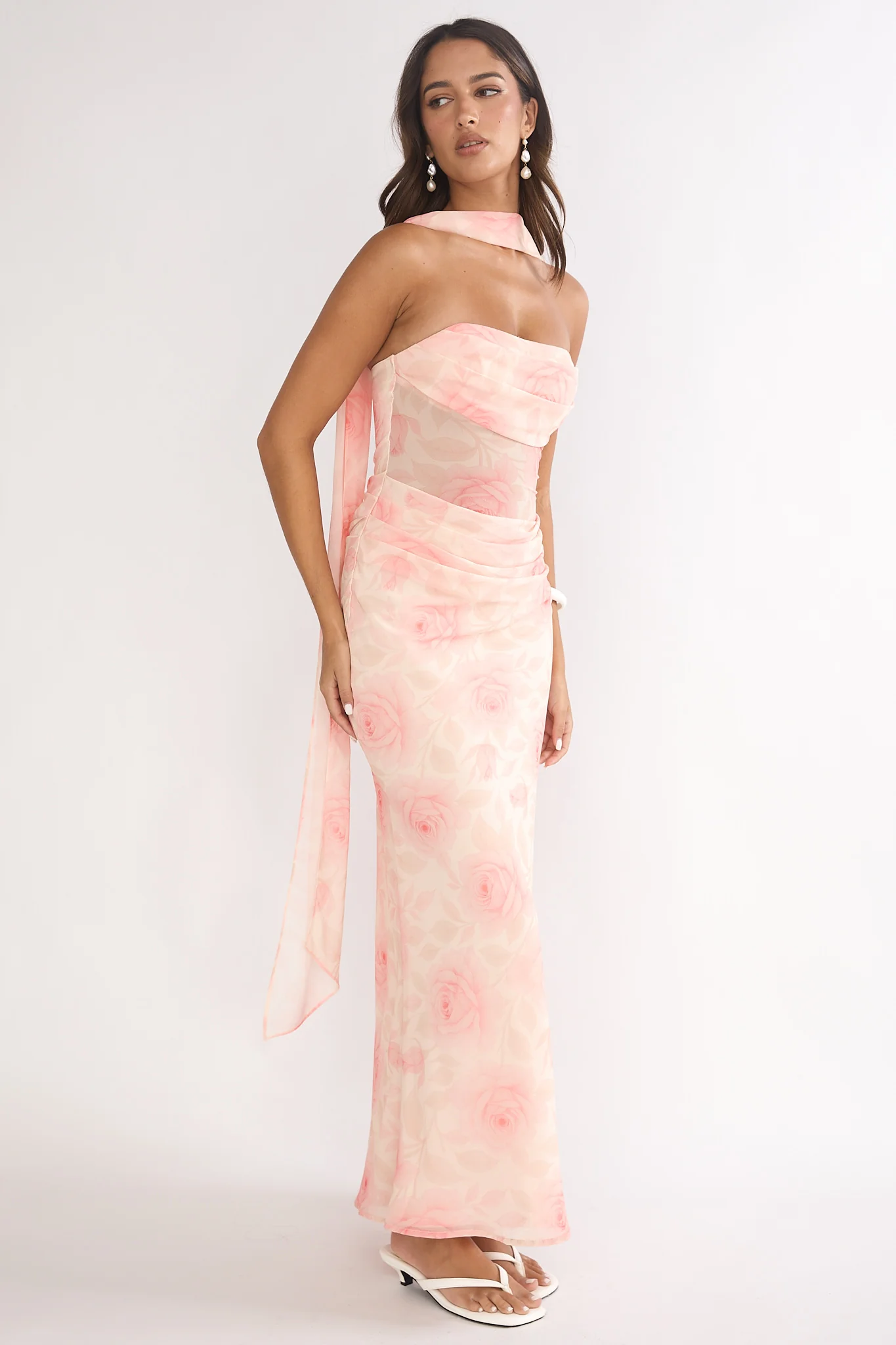 Unforgettable Day Drape Waist Strapless Maxi Dress Roses Floral - Image 7