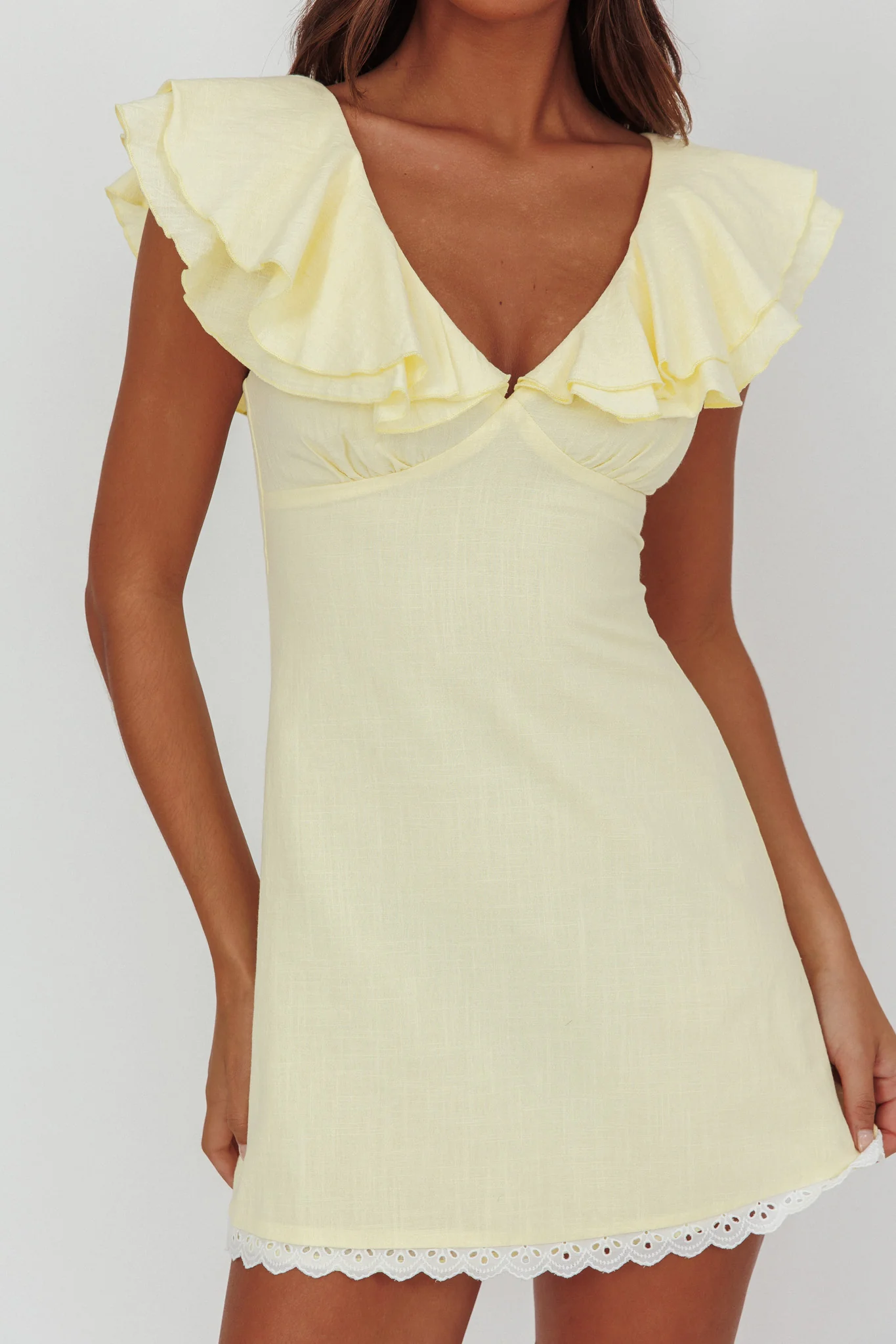 Unpredictable Layered Ruffle Neckline Mini Dress Butter - Image 3