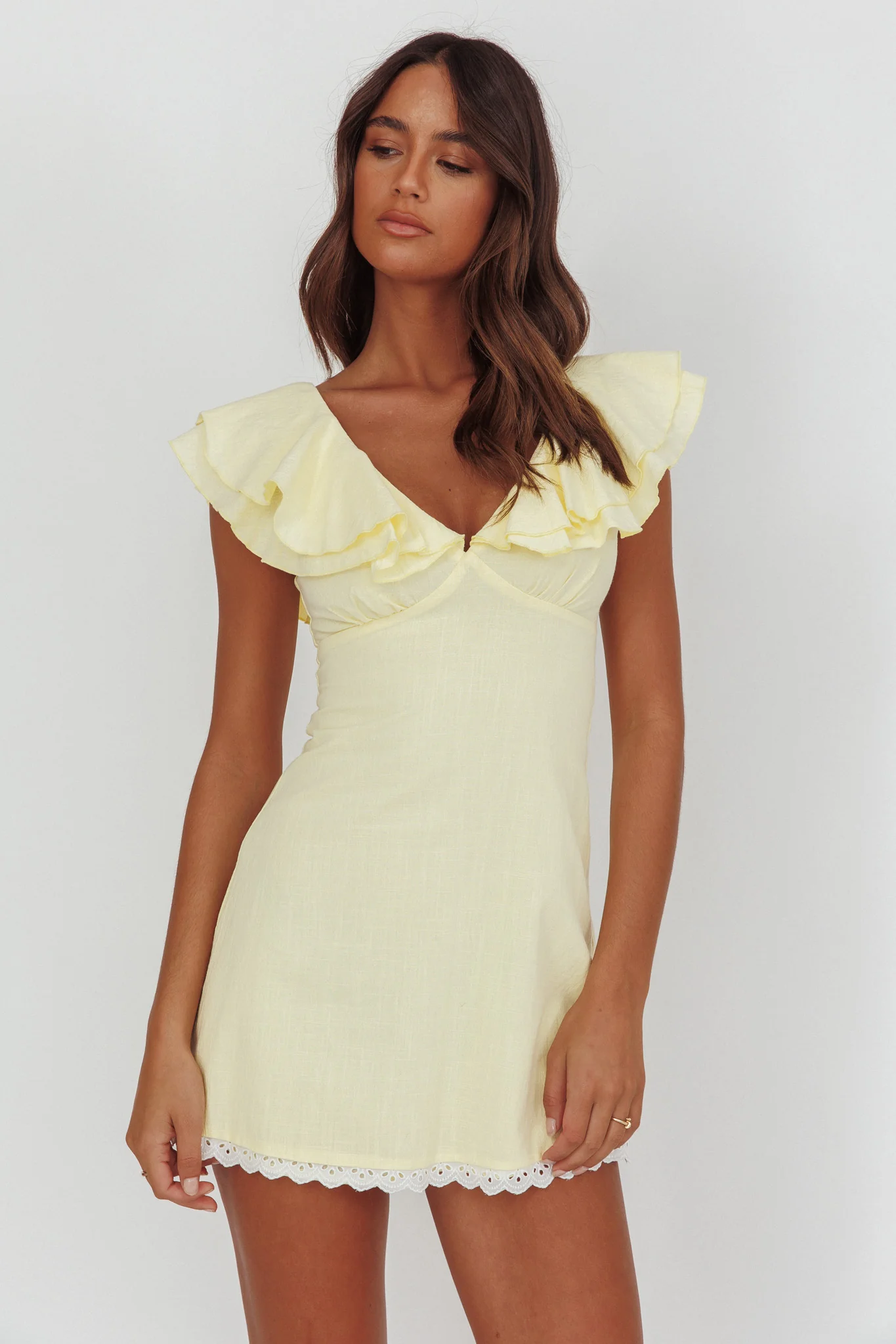 Unpredictable Layered Ruffle Neckline Mini Dress Butter - Image 5