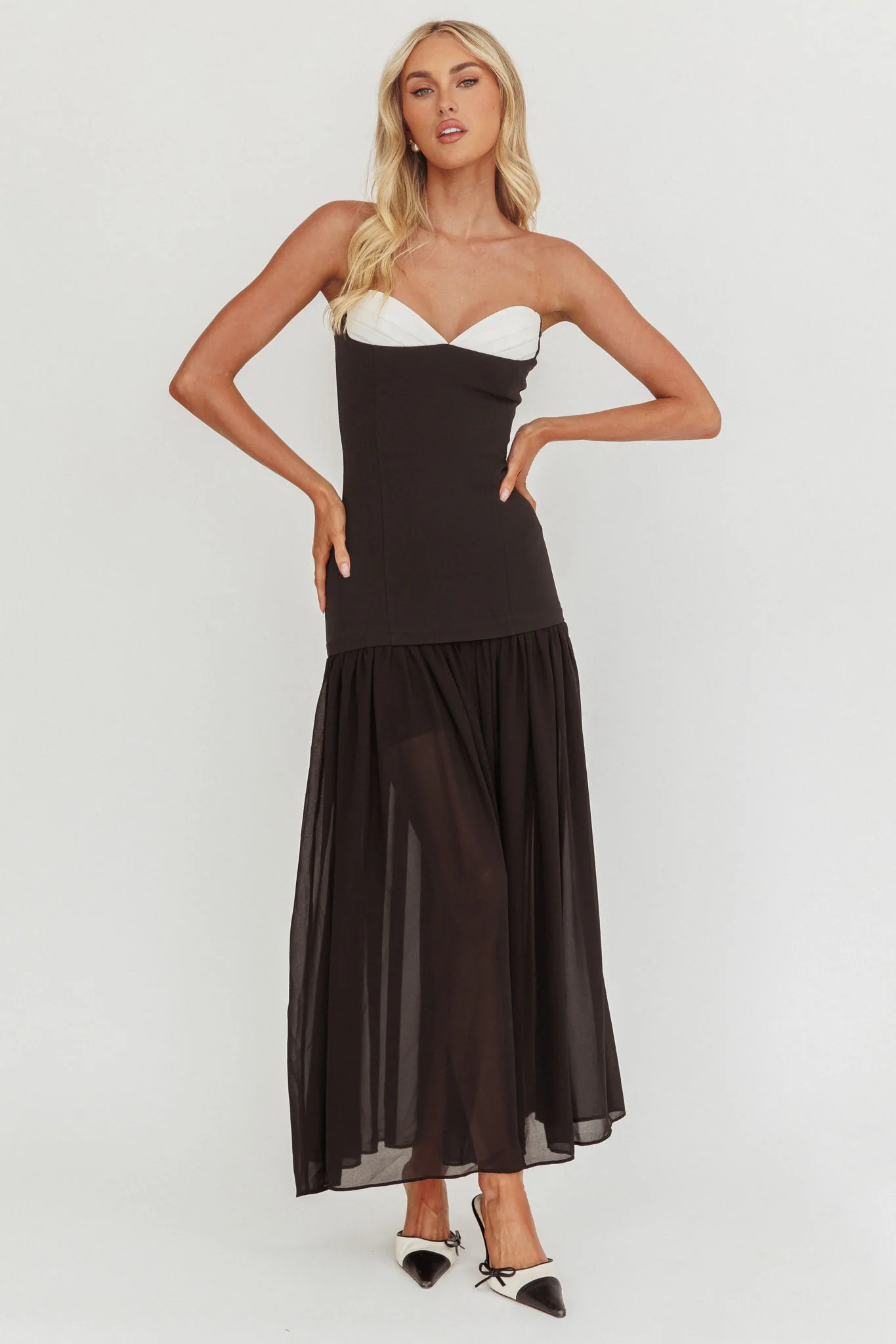Unspoken Sweetheart Neckline Sheer Hem Maxi Dress Black - Image 5