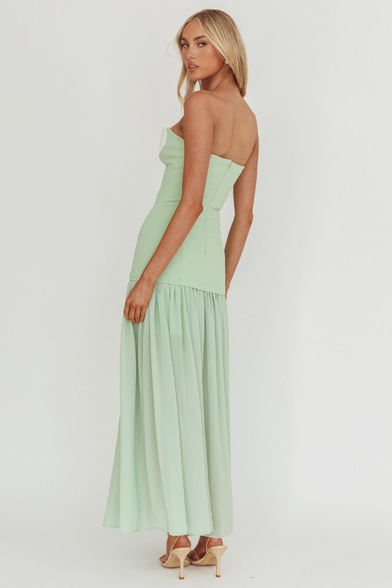 Unspoken Sweetheart Neckline Sheer Hem Maxi Dress Sage - Image 3