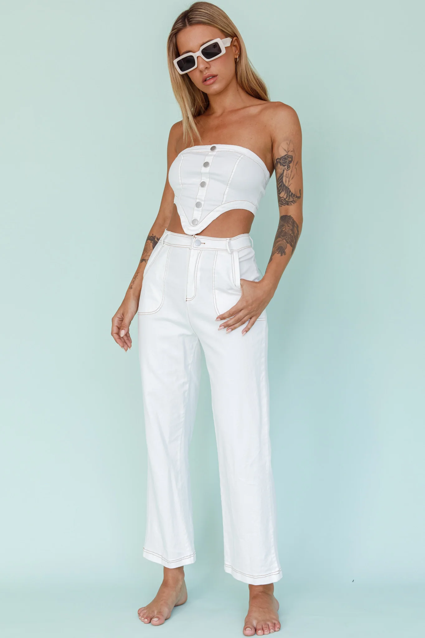 Uptown Wide Leg Pants White - Image 5