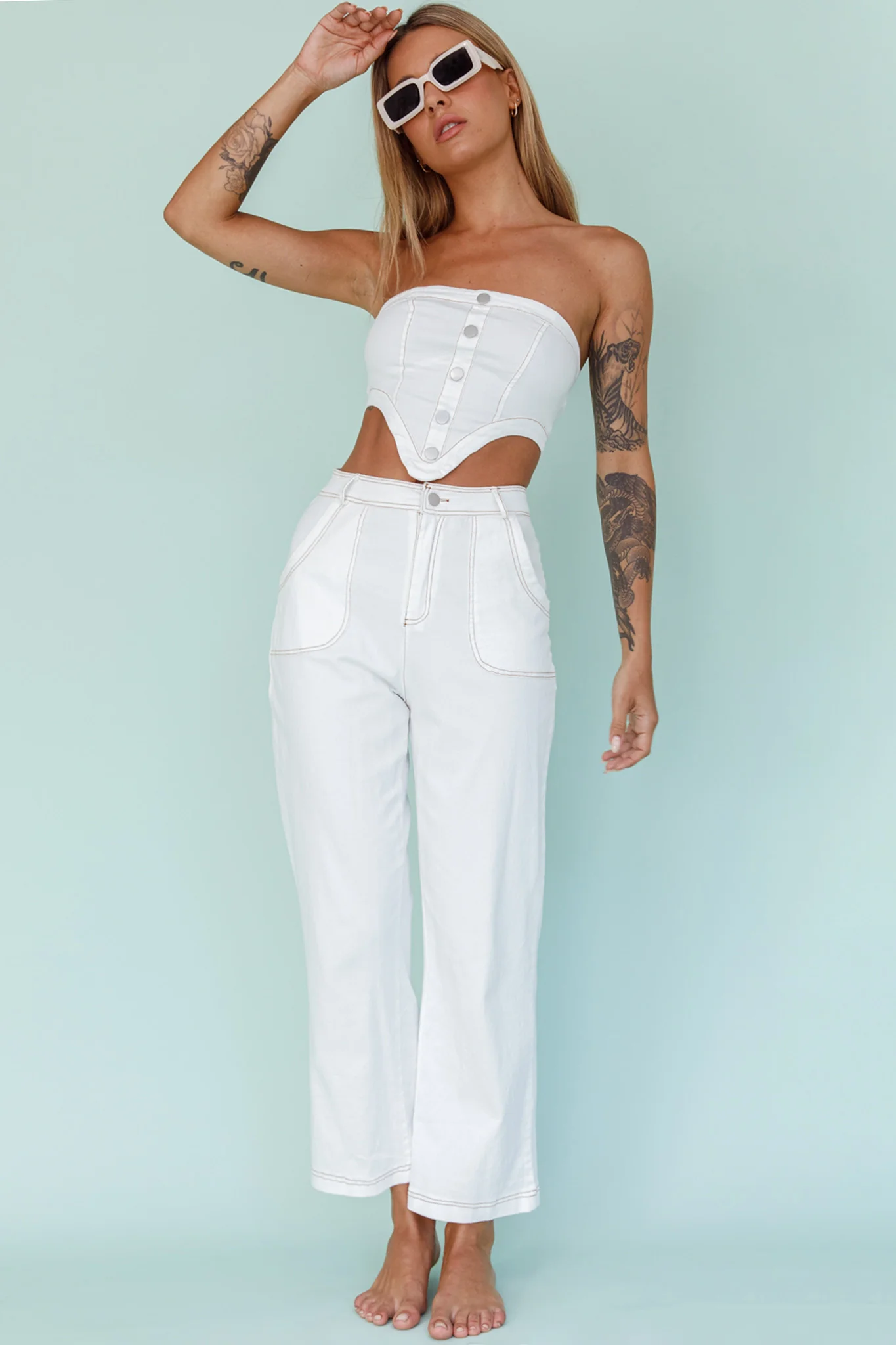 Uptown Wide Leg Pants White - Image 6
