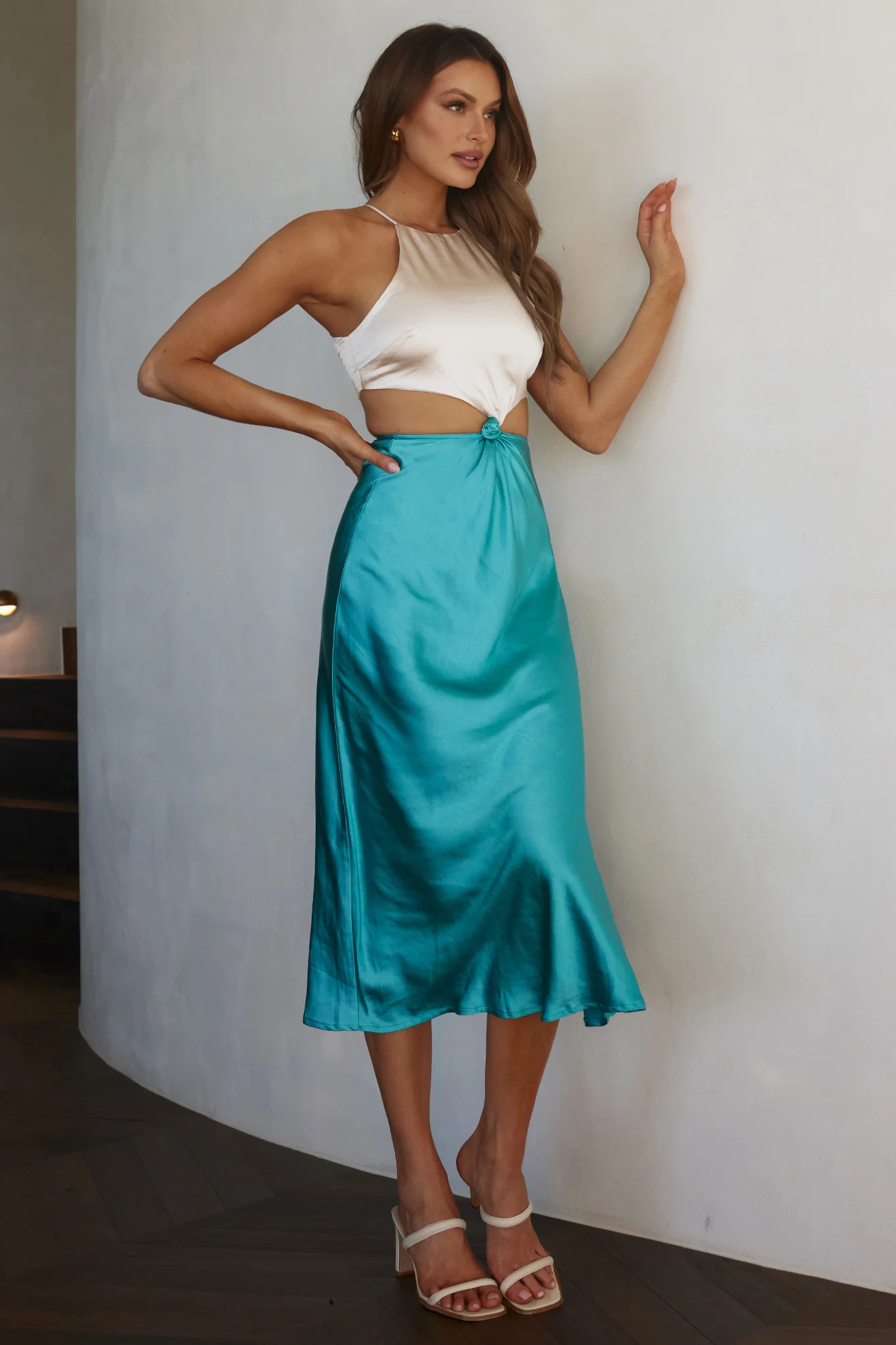 Utopia Cut-Out Waist Midi Dress Blue - Image 7