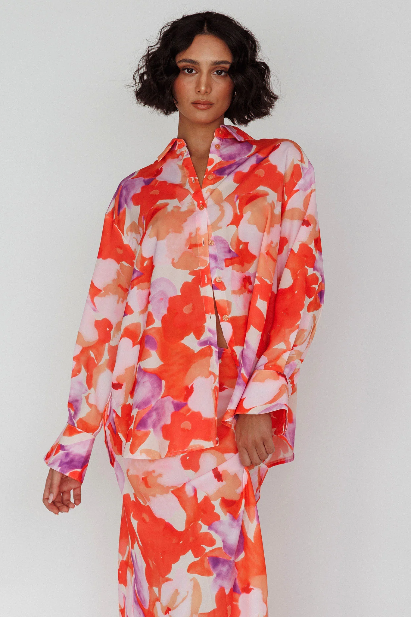 Vacation Long Sleeve Flared Cuff Shirt Orange/Purple - Image 5
