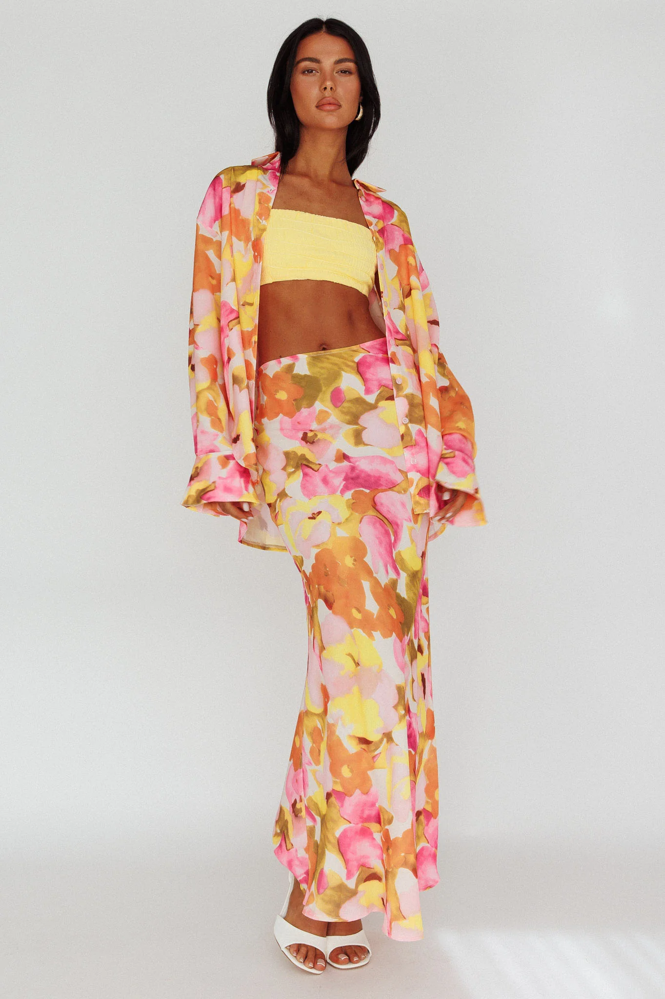 Vacation Long Sleeve Flared Cuff Shirt Pink/Yellow - Image 3