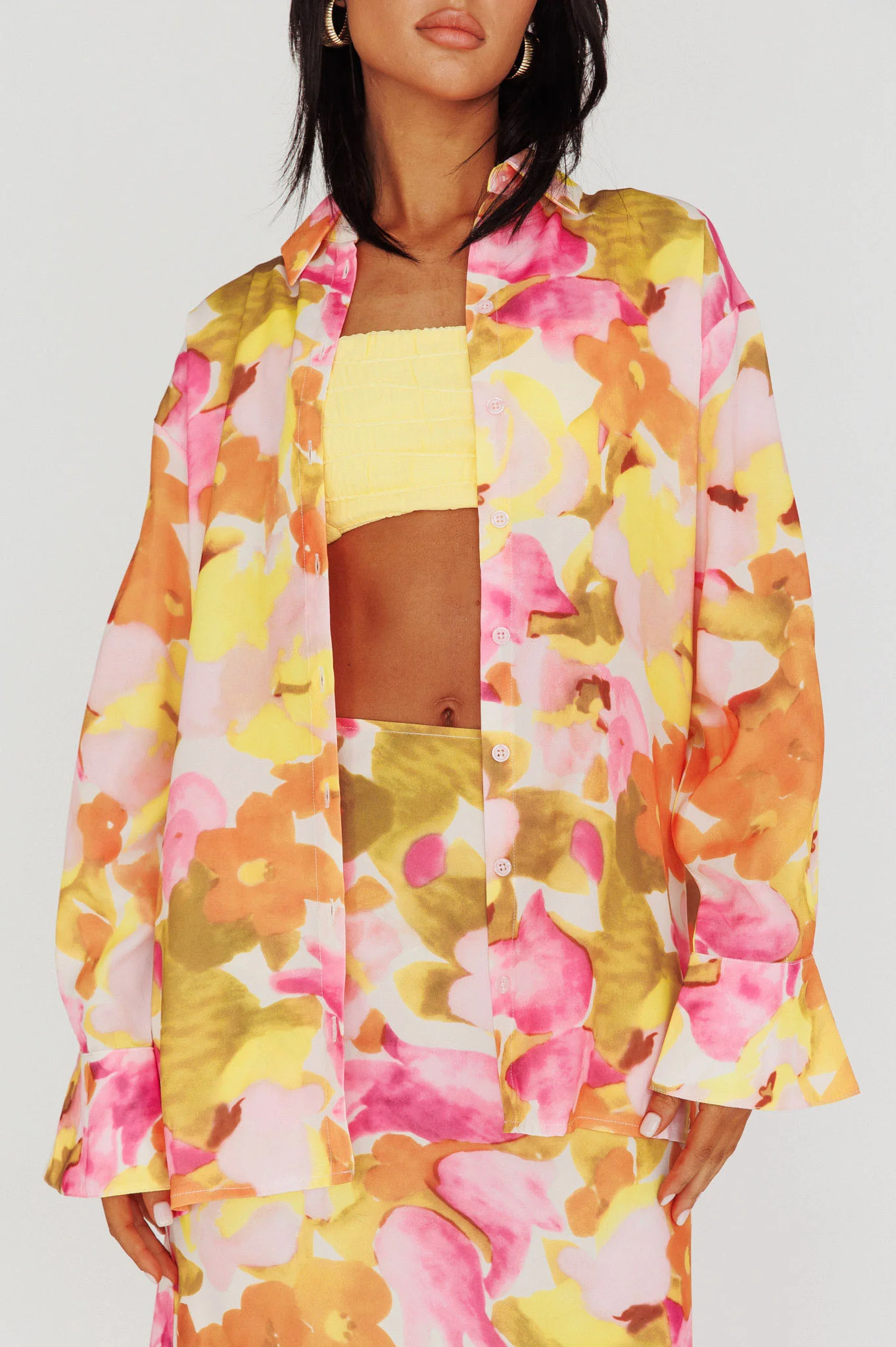 Vacation Long Sleeve Flared Cuff Shirt Pink/Yellow - Image 4