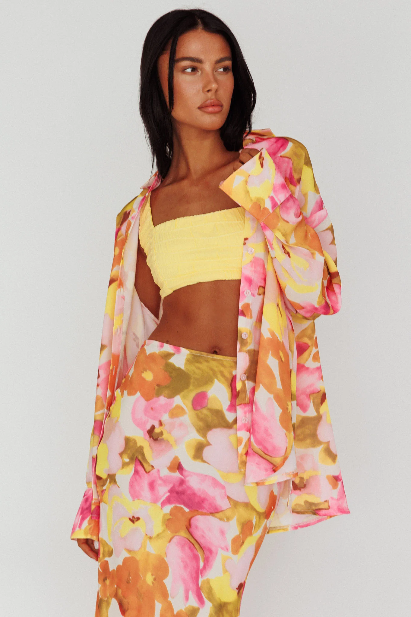 Vacation Long Sleeve Flared Cuff Shirt Pink/Yellow - Image 5