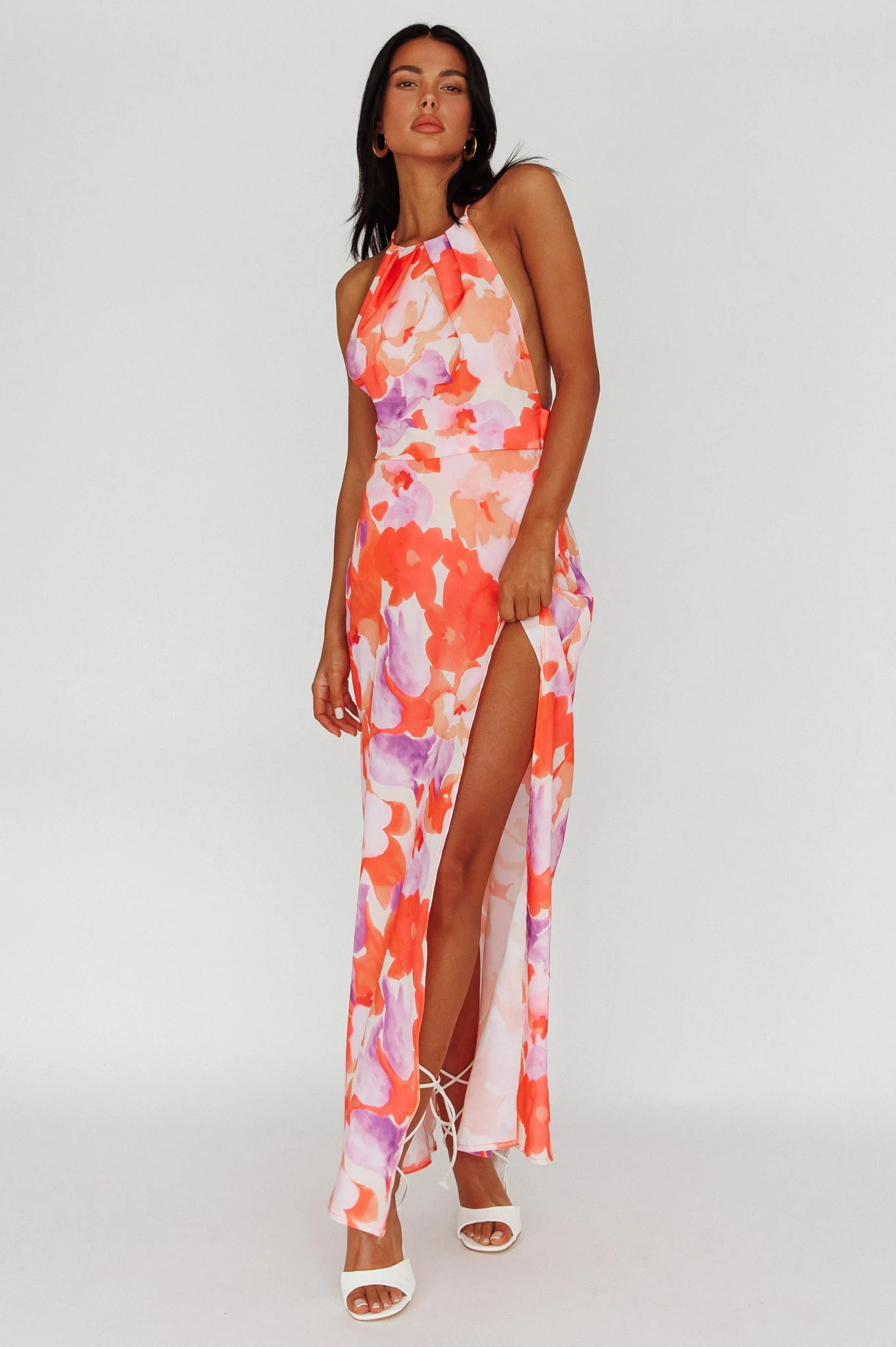 Val Cowl Back Maxi Dress Floral Orange - Image 5