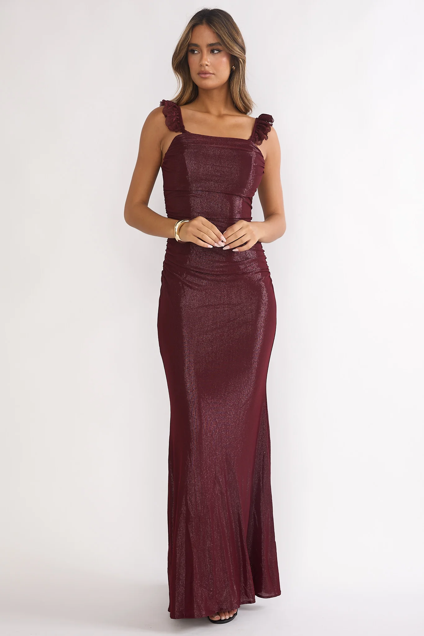 Valara Lace-Up Back Maxi Dress Wine - Image 4