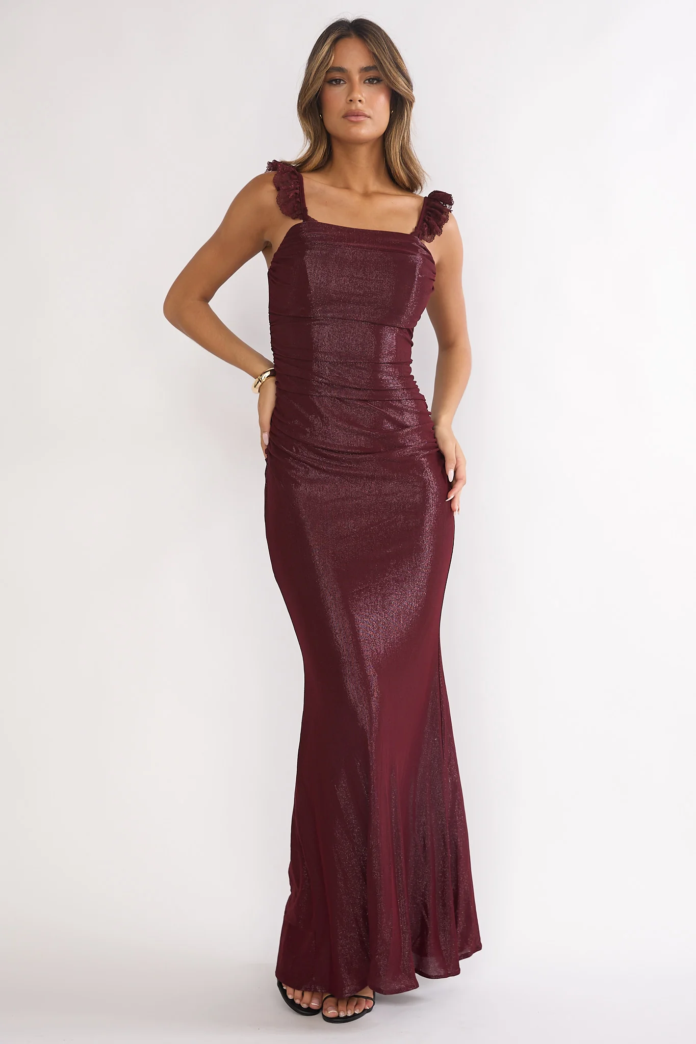 Valara Lace-Up Back Maxi Dress Wine - Image 5